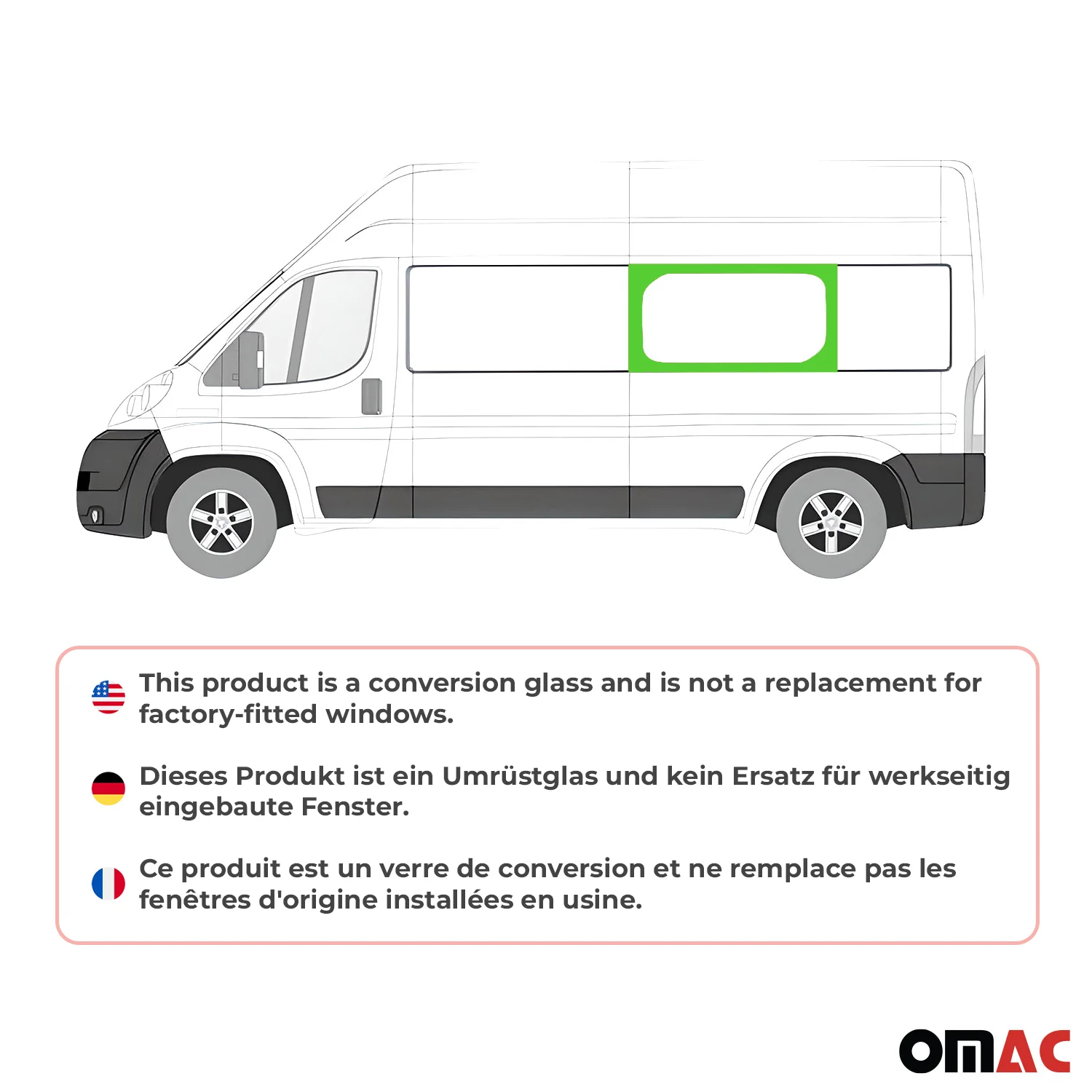 Fensterscheibe für Fiat Ducato 2006-2024 Mittlere linke Seite L3/L4 Schwarz - Image 2