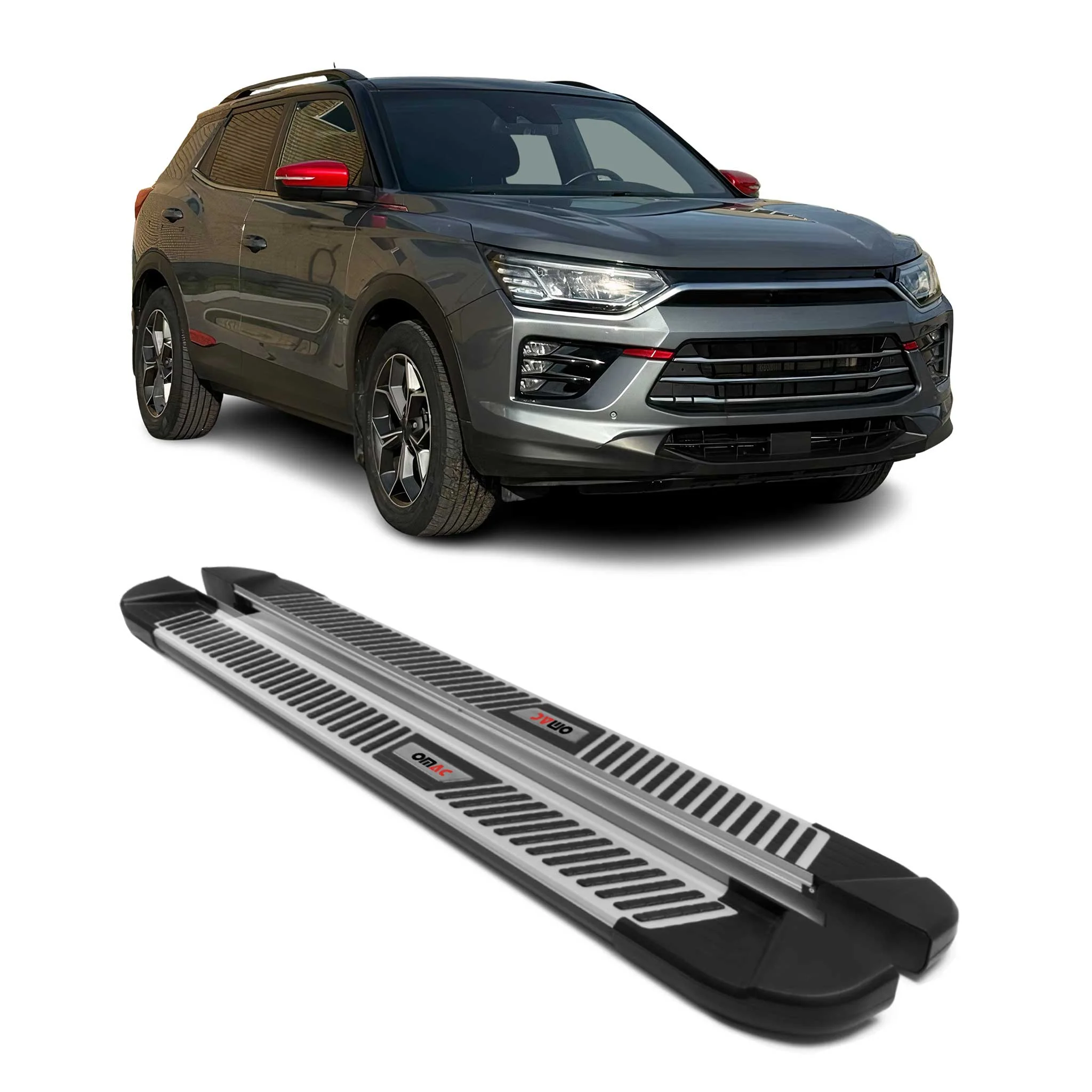Trittbretter Seitenbretter für SsangYong Korando IV 2019-2026 Alu Schwarz Silber