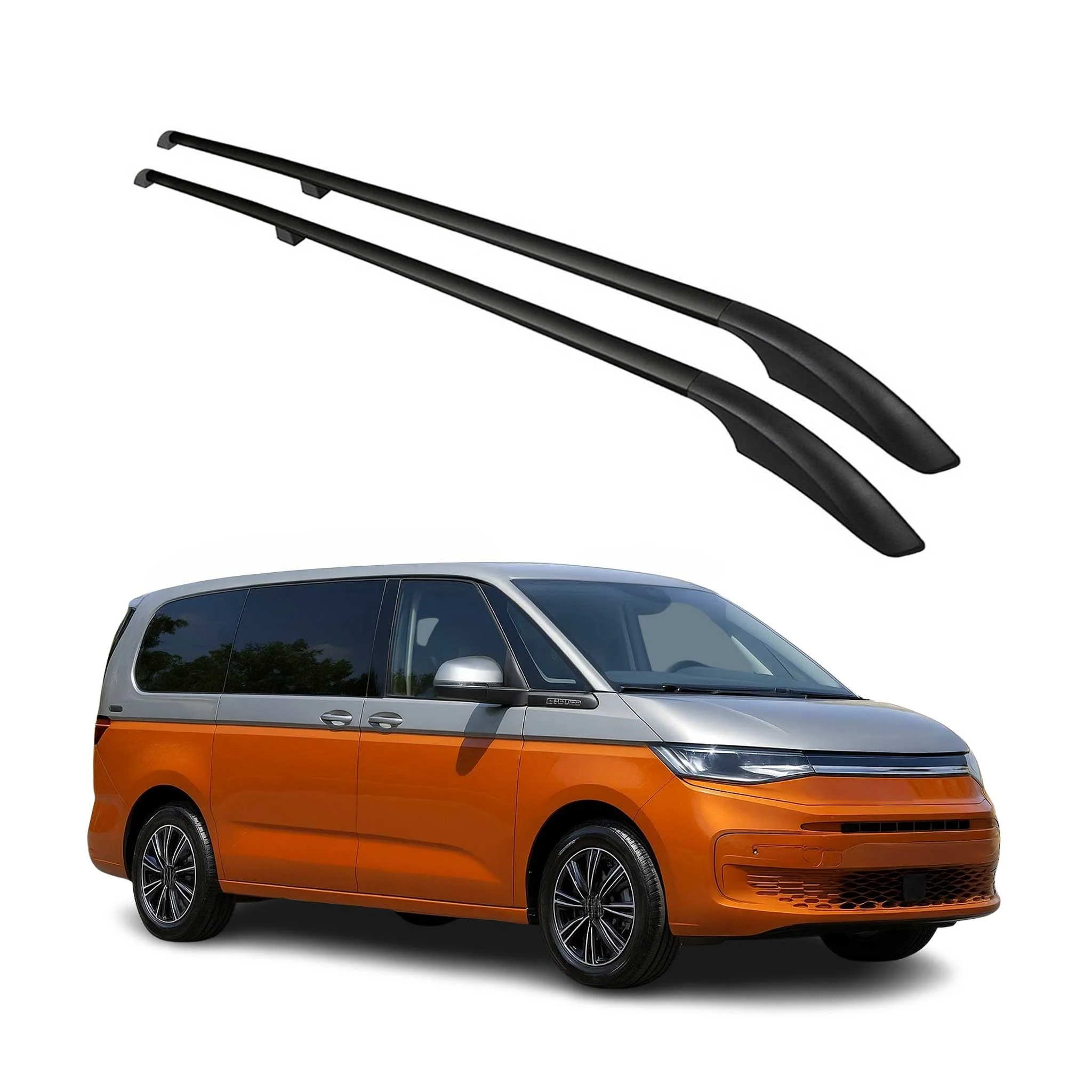 Dachreling für VW Multivan T7 2021-2026 Langer L2 Alu Schwarz 2 tlg