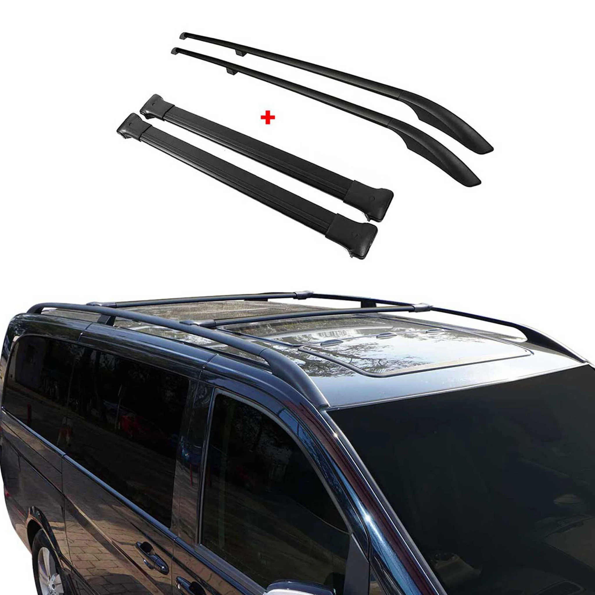 Dachreling + Dachträger SET für VW Caddy 2003-2015 Kurzer Alu Schwarz 4tlg - Image 5