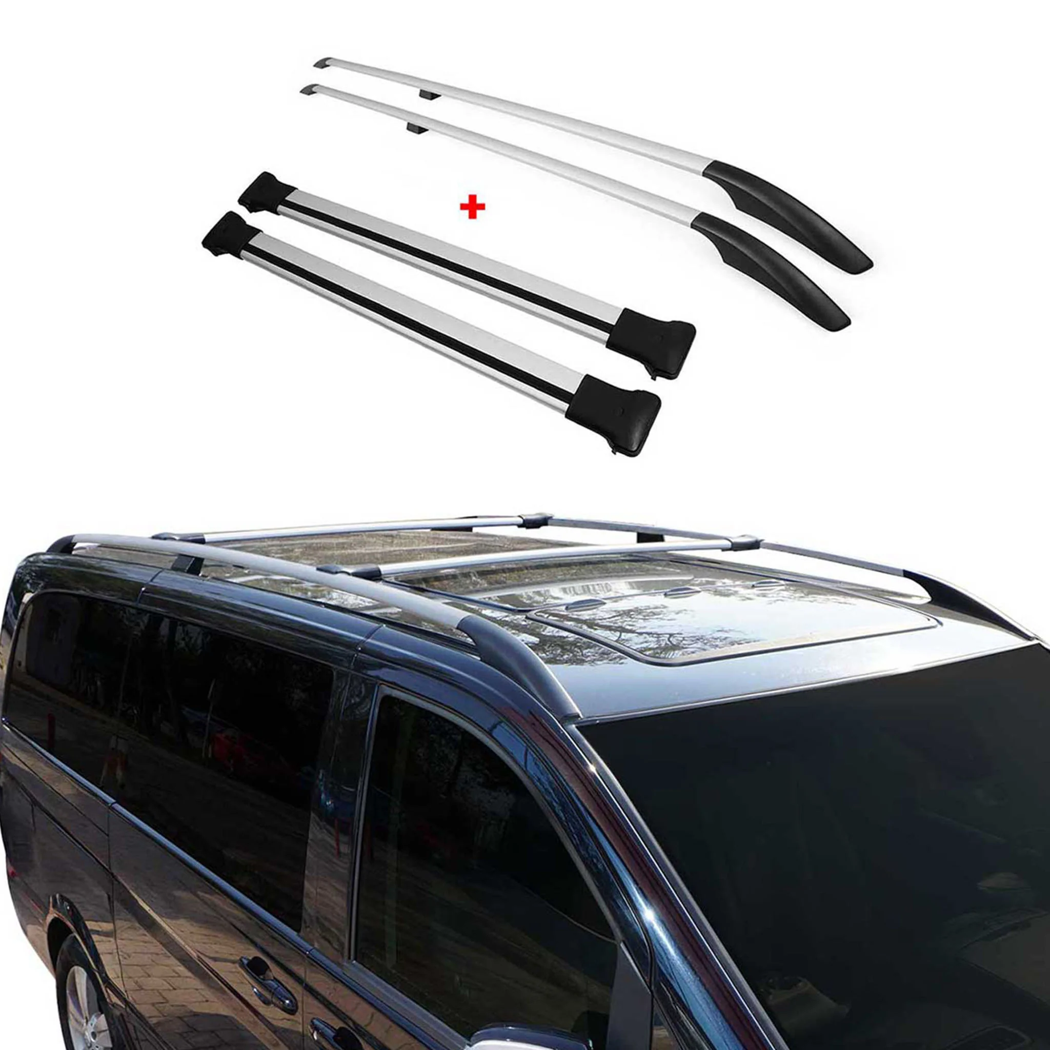 Dachreling + Dachträger Satz für VW Caddy 2015-2020 L2 Langer Alu Silber 4x - Image 5