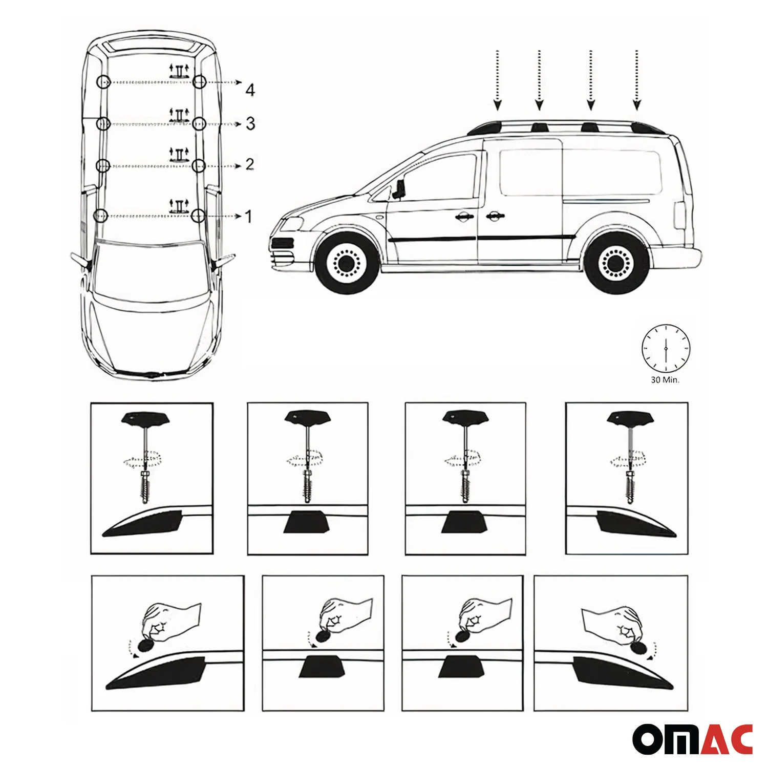 Dachreling Dachgepäckträger für VW Caddy 2020-2026 L2 Länger Alu Silber 2x - Image 4