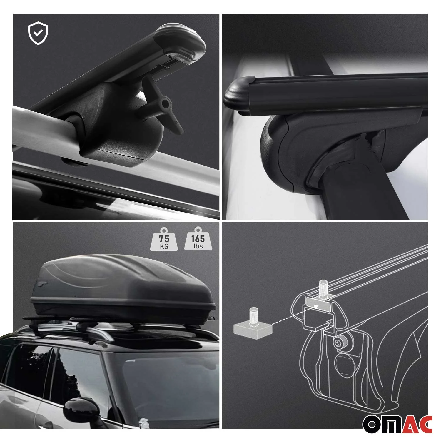 Dachträger Grundtäger für Lexux GX mk3 2024-2026 75kg Aluminium Schwarz 2 tlg - Image 4