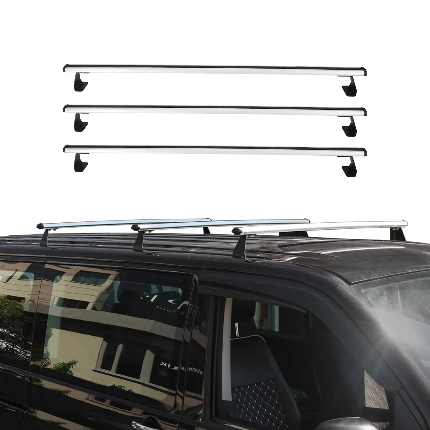 Dachträger Grundtäger für VW T7 Multivan 2021-2026 75kg Aluminium Silber 3tlg - Image 2