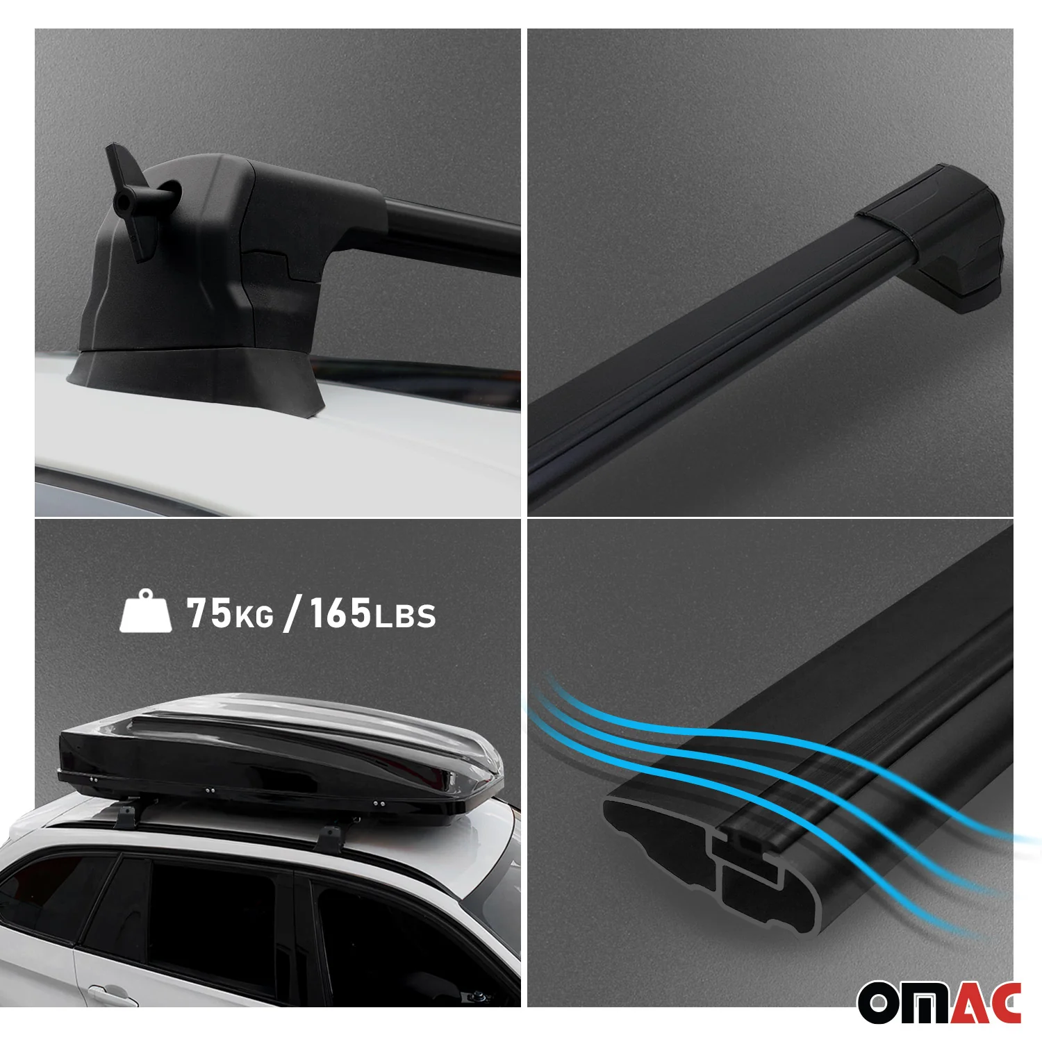 Dachträger Grundtäger für Fiat Scudo 2007-2016 75kg Aluminium Schwarz 2 tlg - Image 6