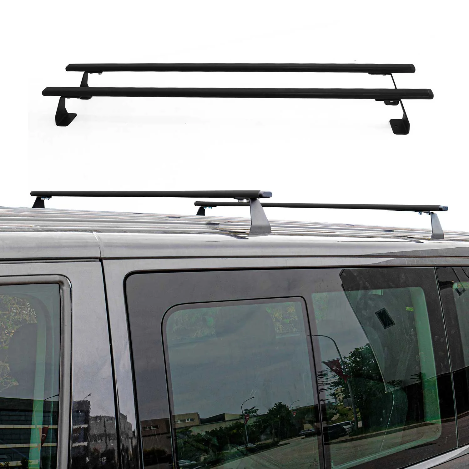 Dachträger Grundtäger für VW Multivan T7 2021-2026 75kg Stahl Schwarz 2 tlg - Image 2