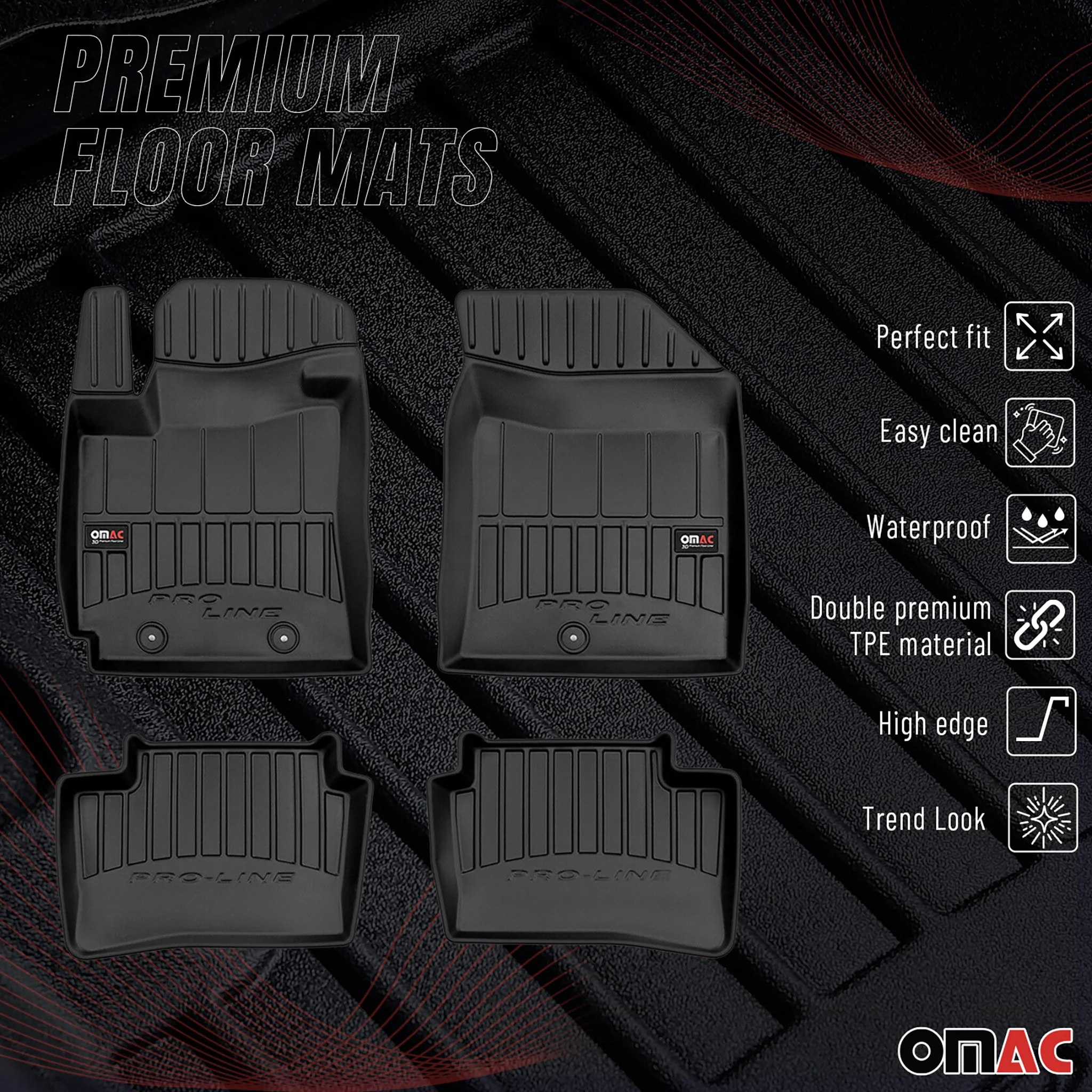 OMAC Gummi Fußmatten für Hyundai i10 2013-2019 Premium TPE Automatten Schwarz 4x - Image 2