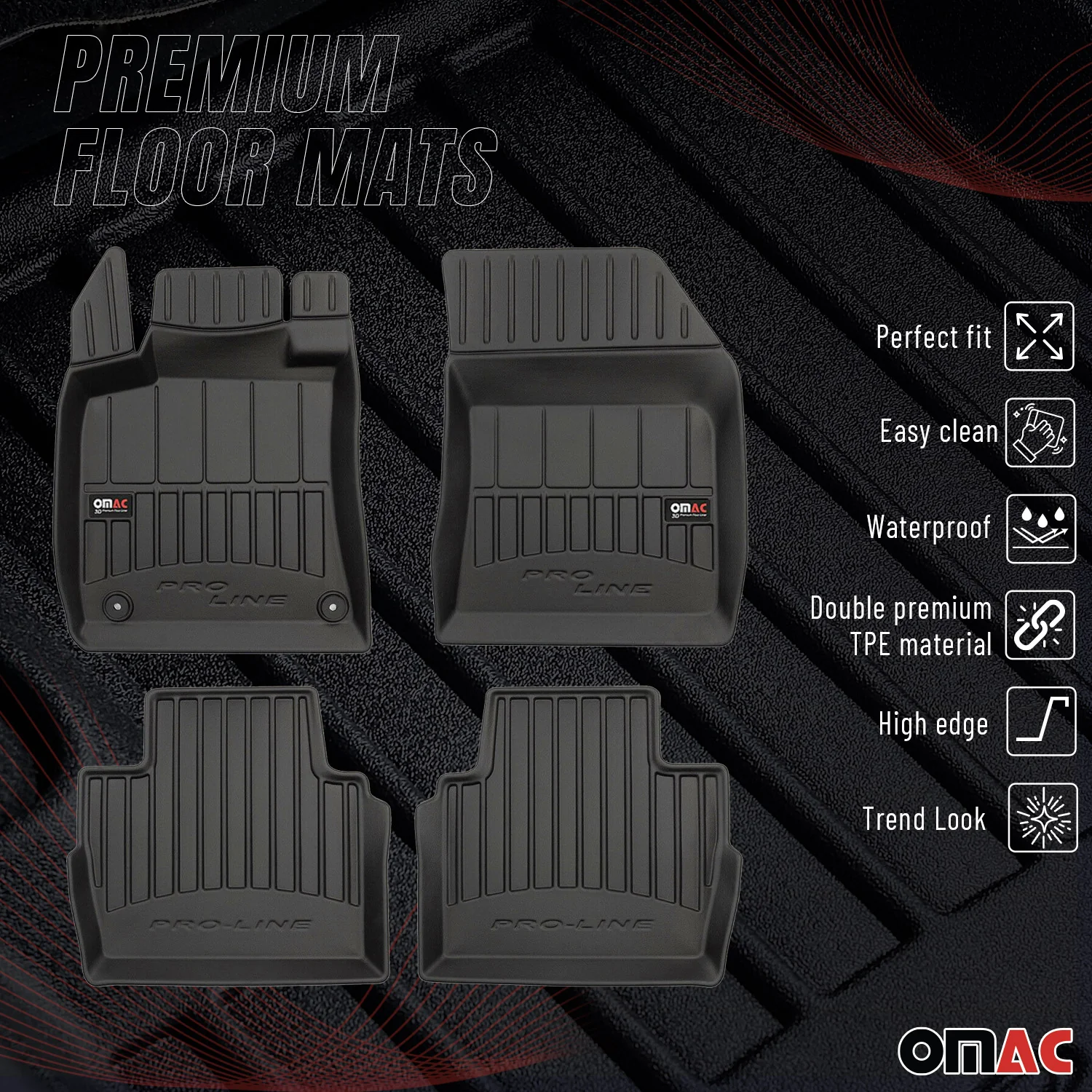 OMAC Gummi Fußmatten für Peugeot 508 2018-2025 Premium TPE Automatten Schwarz 4x - Image 2