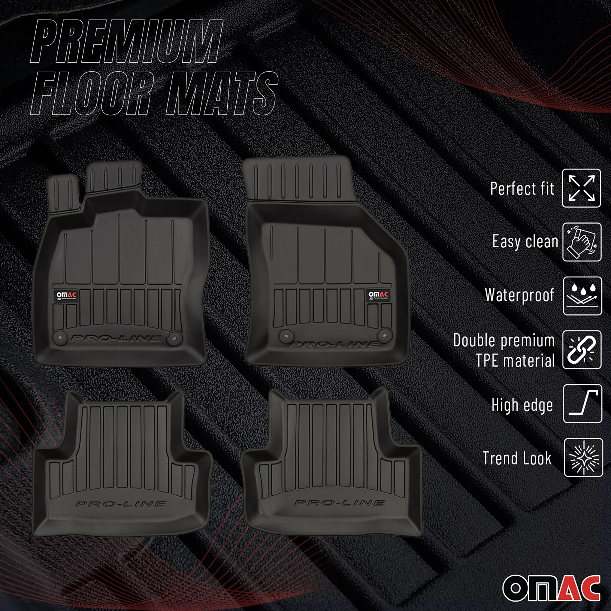 OMAC Gummi Fußmatten für Skoda Karoq 2017-2026 Premium TPE Automatten Schwarz 4x - Image 2
