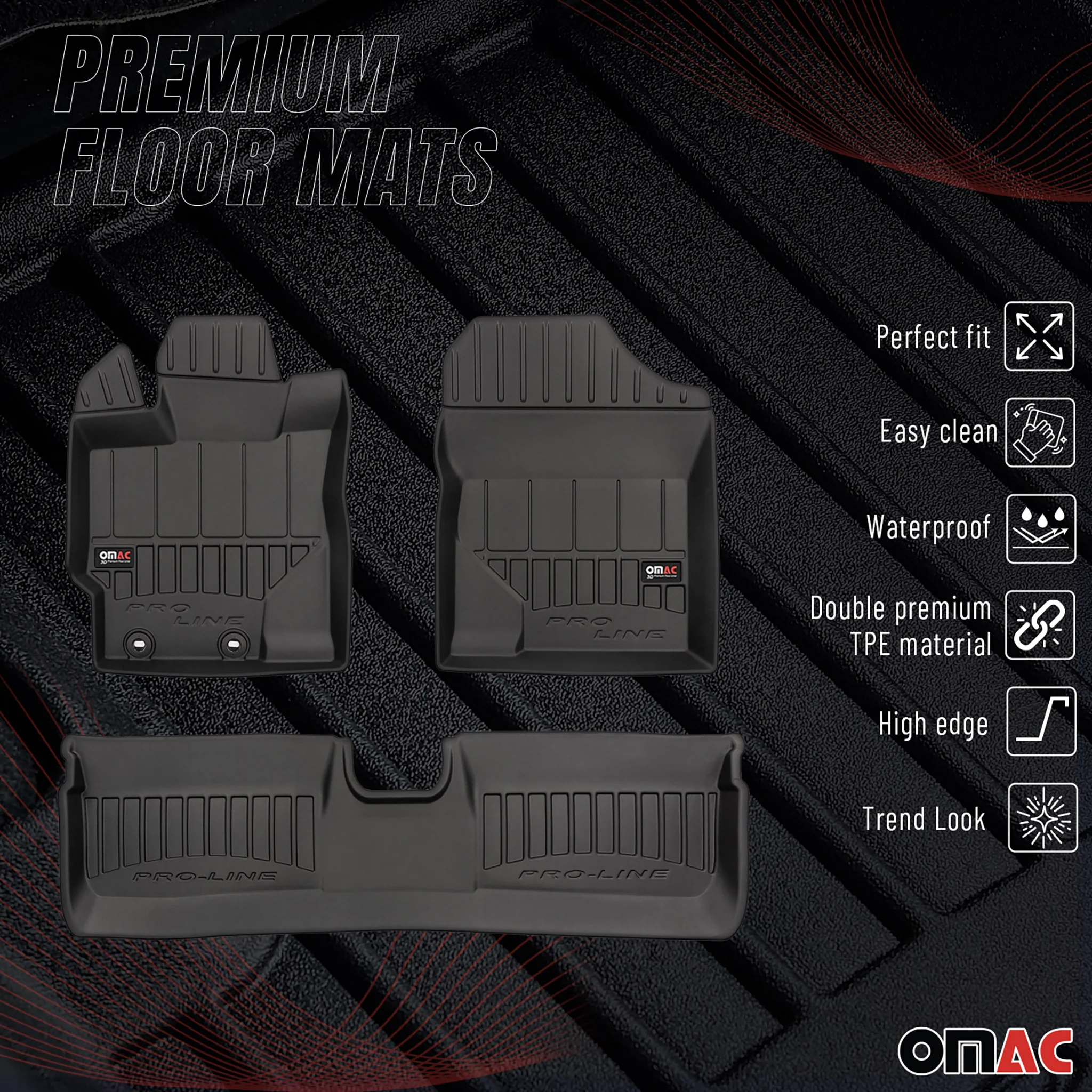 OMAC Gummi Fußmatten für Toyota Yaris 2011-2019 Premium TPE Automatten 3tlg - Image 2