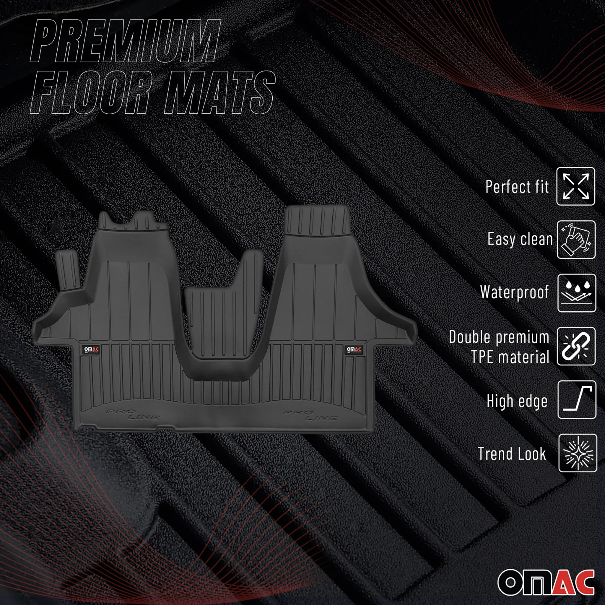OMAC Gummi Fußmatten für VW Transporter T5 2003-2015 Premium Gummi Schwarz 1tlg - Image 2