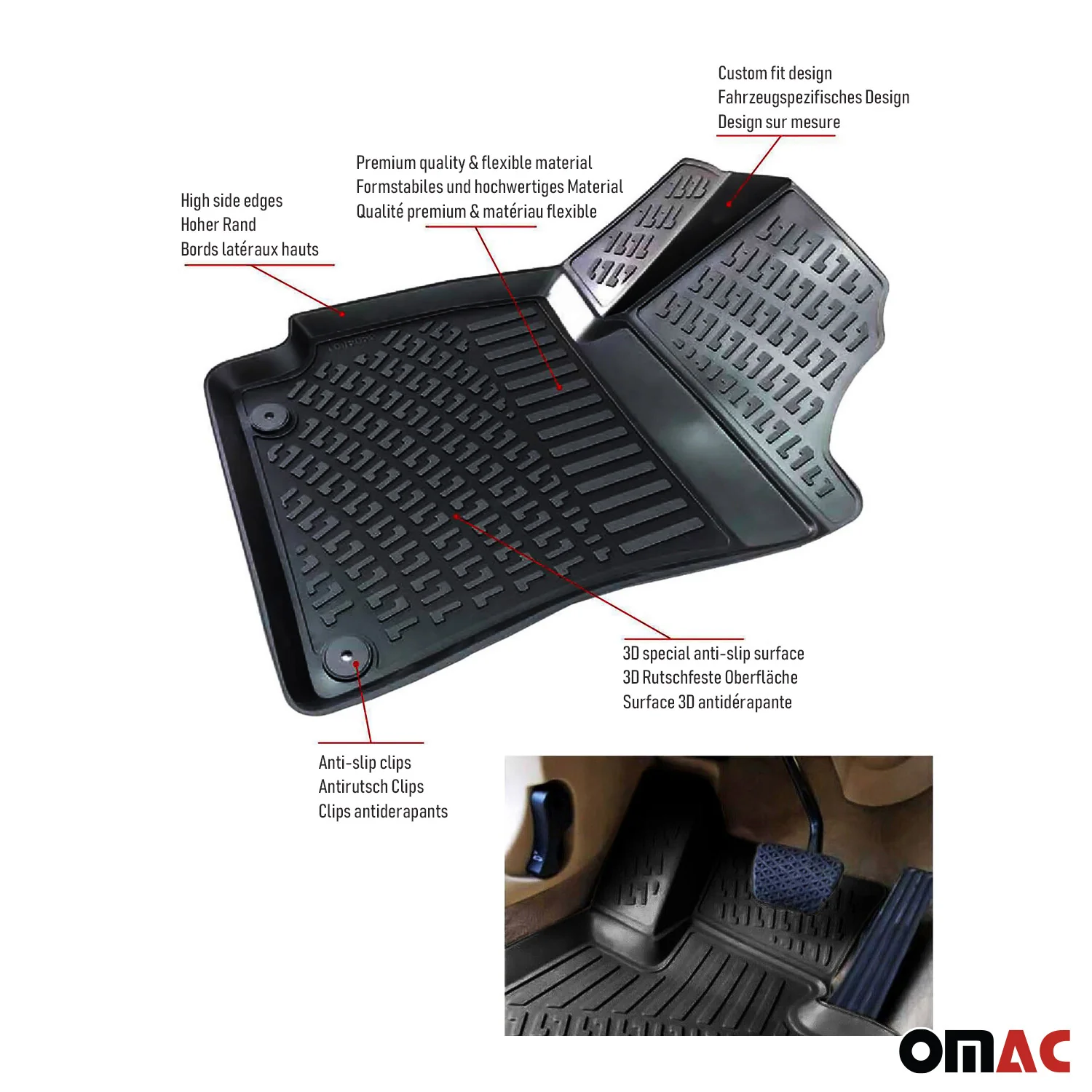 Fußmatten 3D Gummimatten für Honda Civic 1995-2001 Gummi TPE Schwarz 4tlg - Image 8