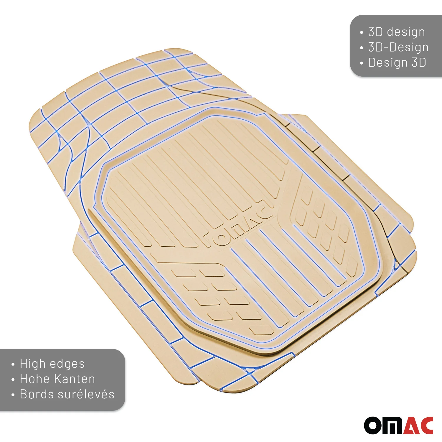 Fußmatten Automatten für Opel Zarifa 3D Passform Hoher Rand Gummimatten Beige - Image 3