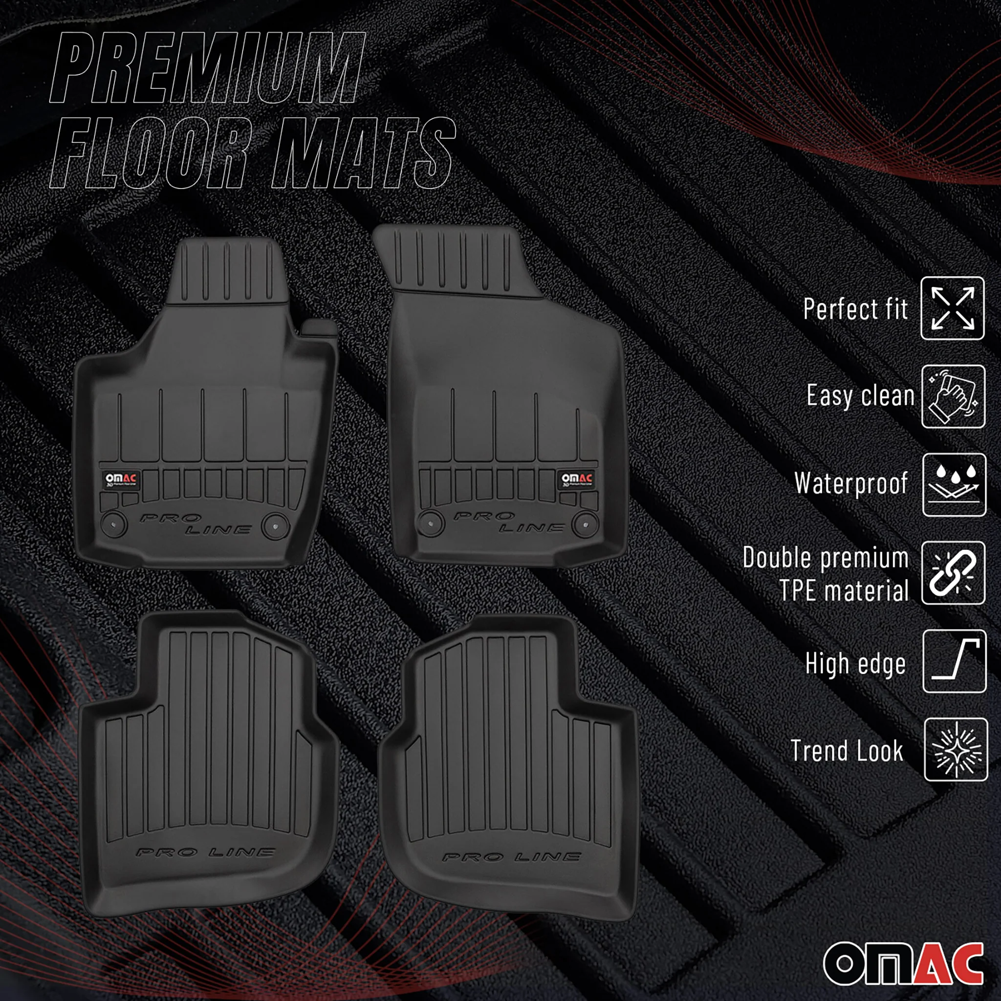 OMAC Gummi Fußmatten für Skoda Rapid 2012-2019 Premium TPE Automatten Schwarz 4x - Image 2