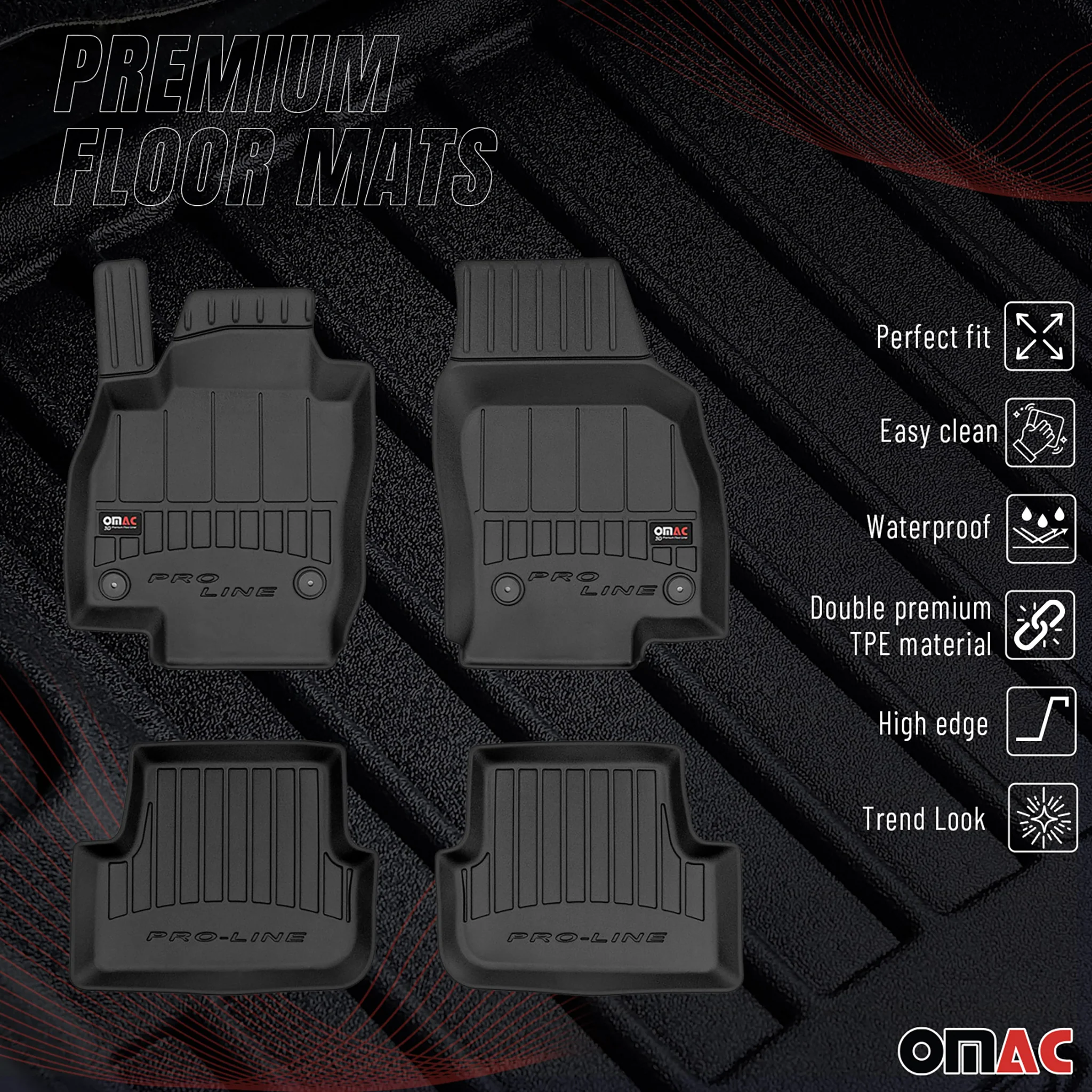 OMAC Gummi Fußmatten für VW Polo 2017-2026 Premium TPE 3D Automatten Schwarz 4x - Image 2
