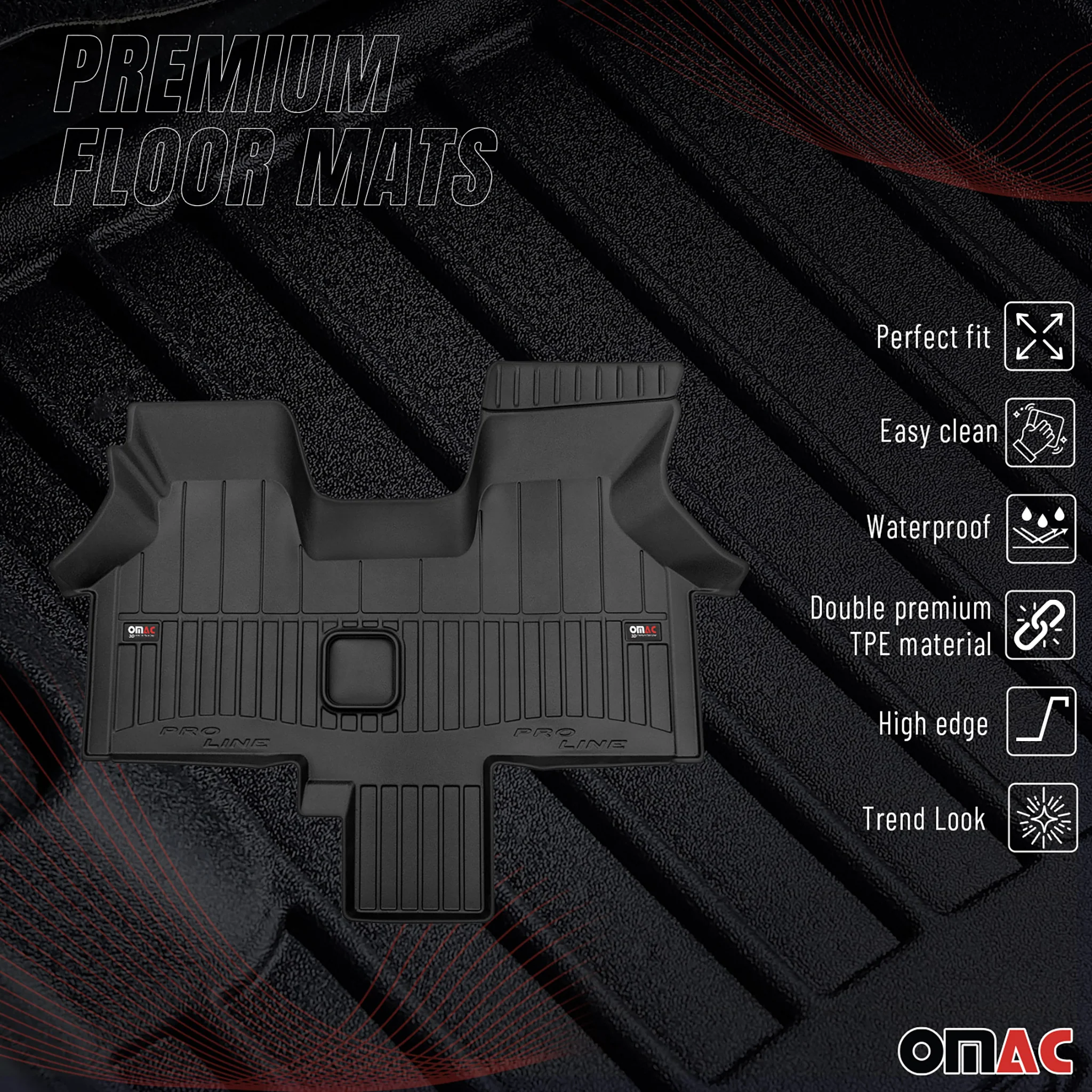 OMAC Gummi Fußmatten für VW Transporter T4 1990-2003 Premium Gummi Schwarz 1tlg - Image 2