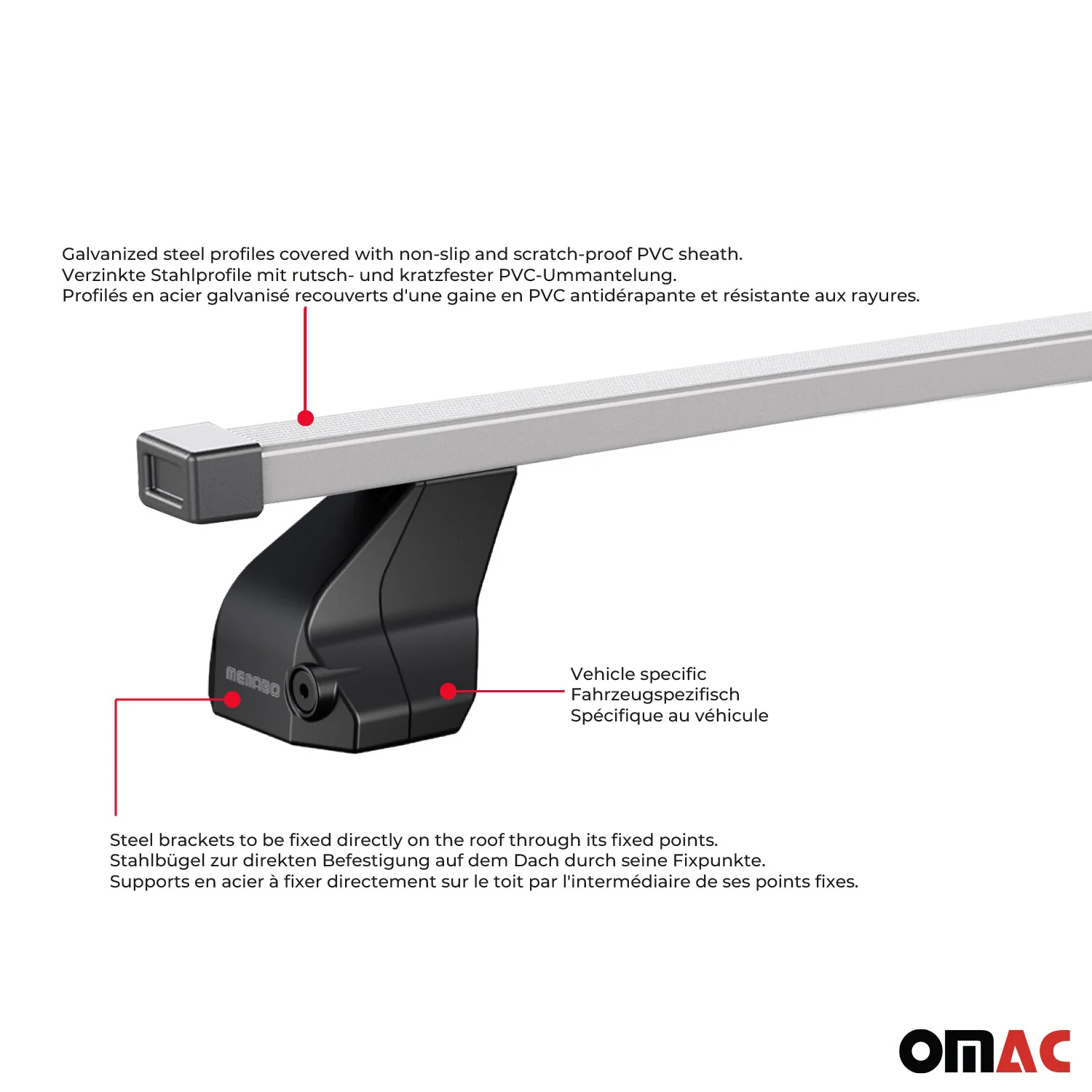 Menabo Dachträger Grundtäger für VW Caddy 2015-2020 75kg Stahl Silber 2 tlg - Image 5