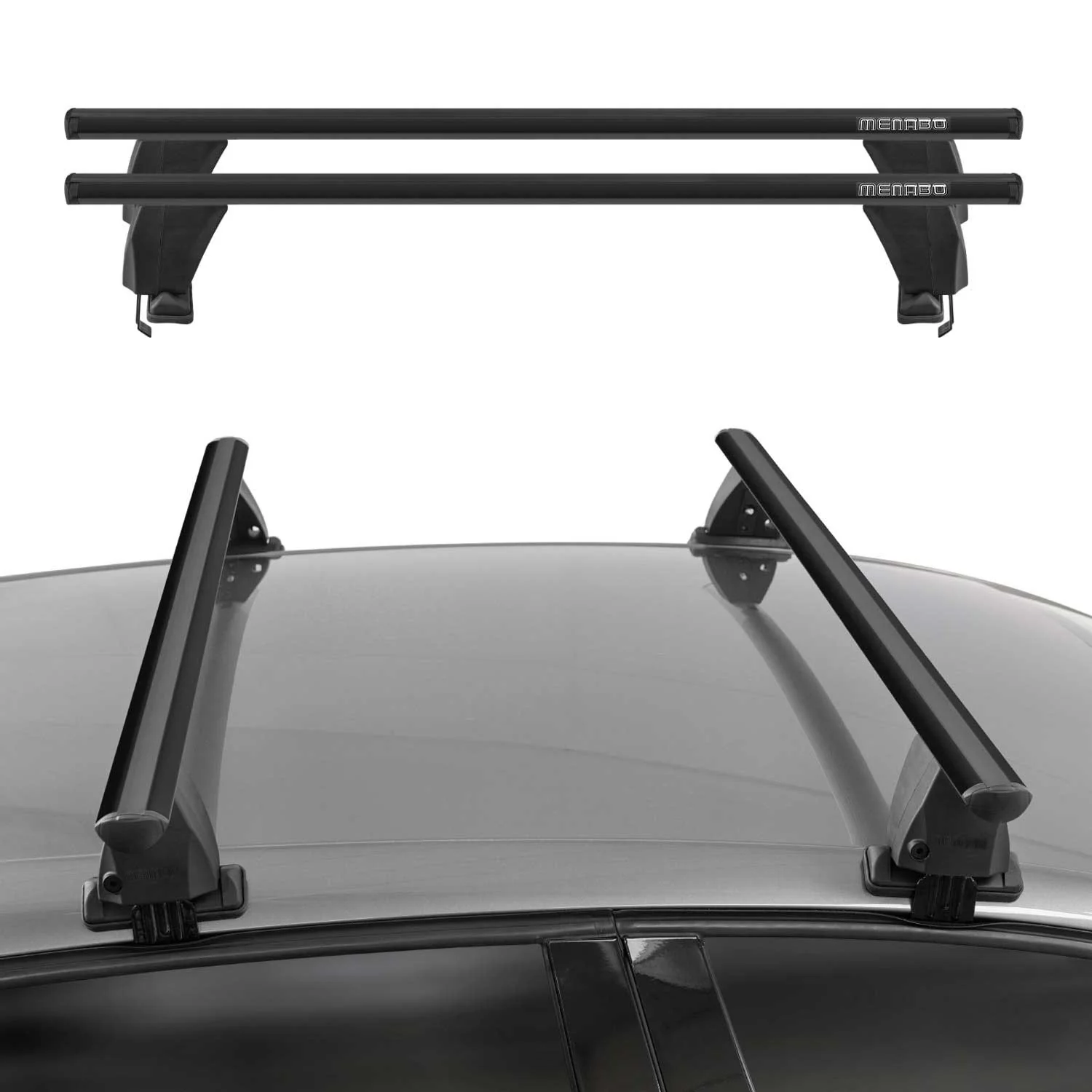 Menabo Dachträger Grundträger für Chevrolet Epica 2005-2011 Alu Schwarz 2tlg - Image 2