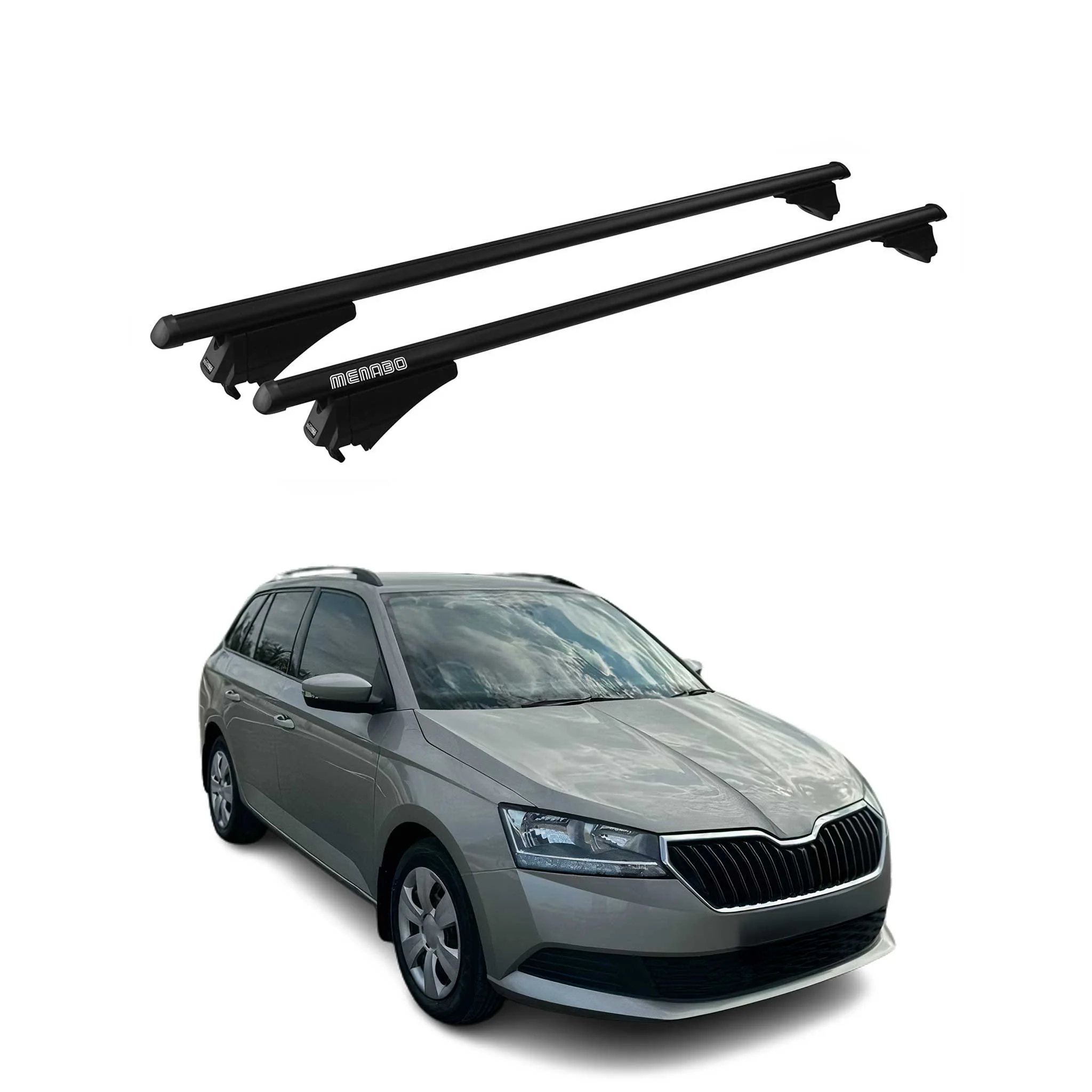 Menabo Grundträger Dachträger für Skoda Fabia 2014-2021 ABE Aluminium Schwarz 2x