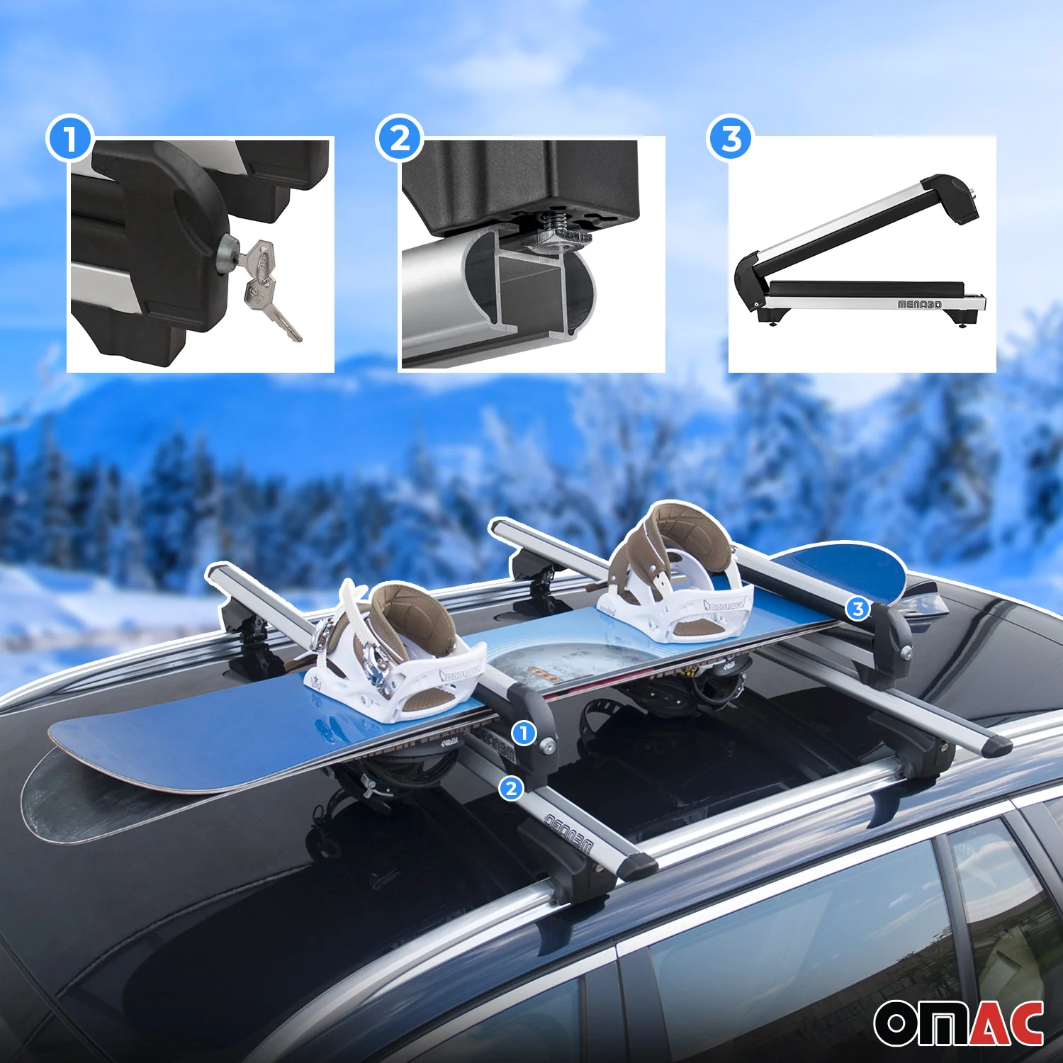 Menabo Skiträger Snowboardträger Universal Abschließbar Schwarz 2x - Image 3