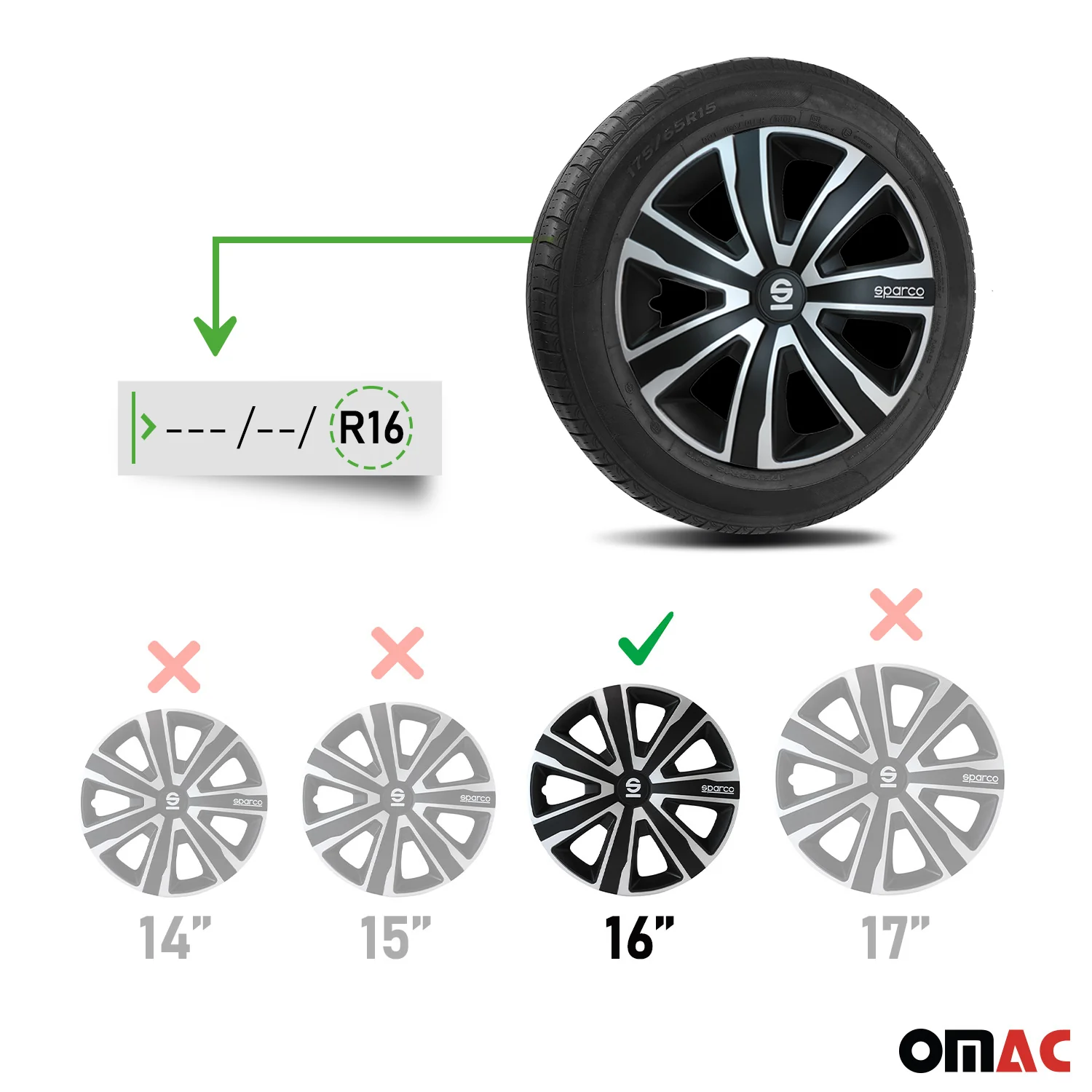 Radkappen Radzierblenden Sparco Palermo 16" Zoll Auto Abdeckung Set Schwarz 4x - Image 3