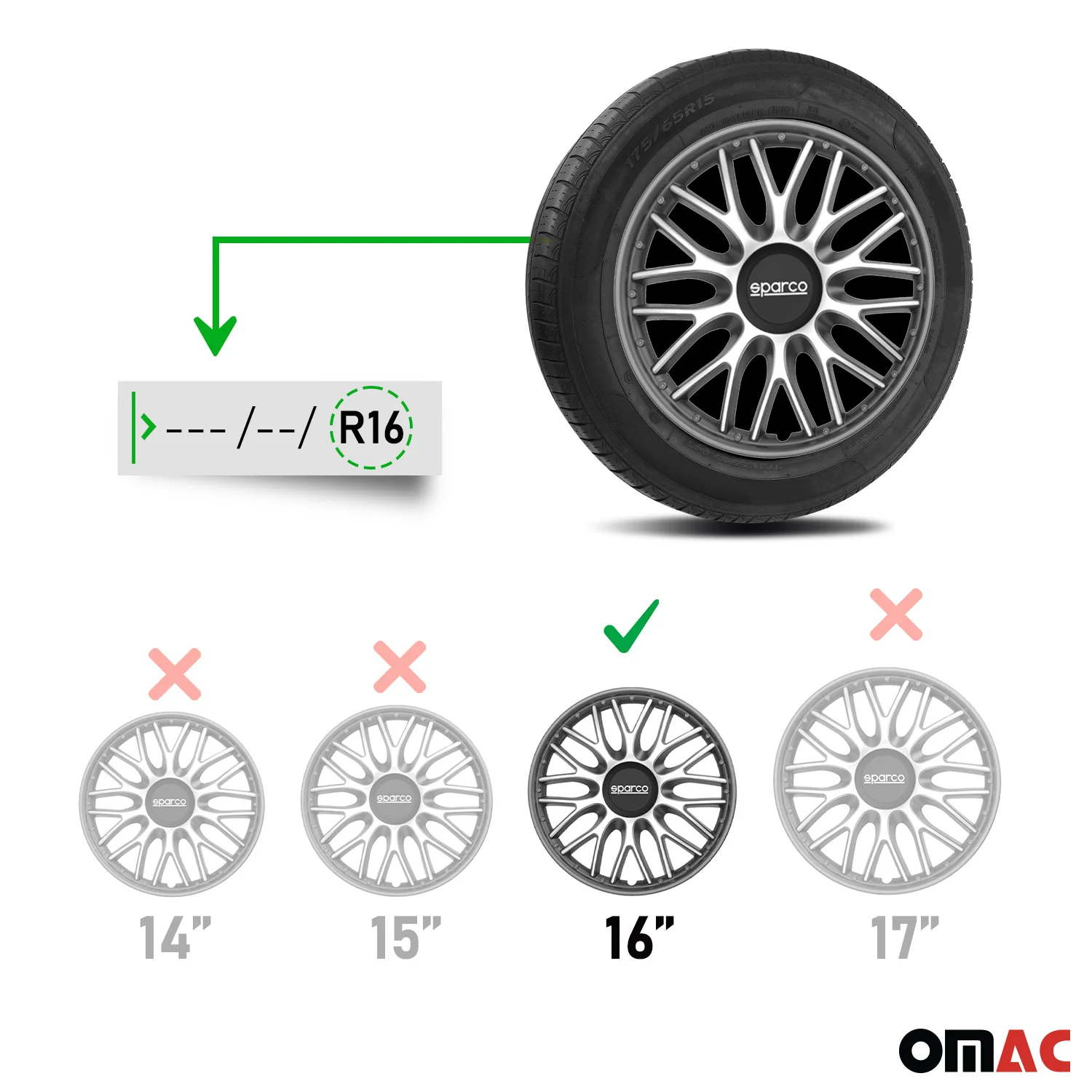 Radkappen Radzierblenden Sparco Roma 16" Zoll Auto Abdeckung Set Silber Grau 4x - Image 3
