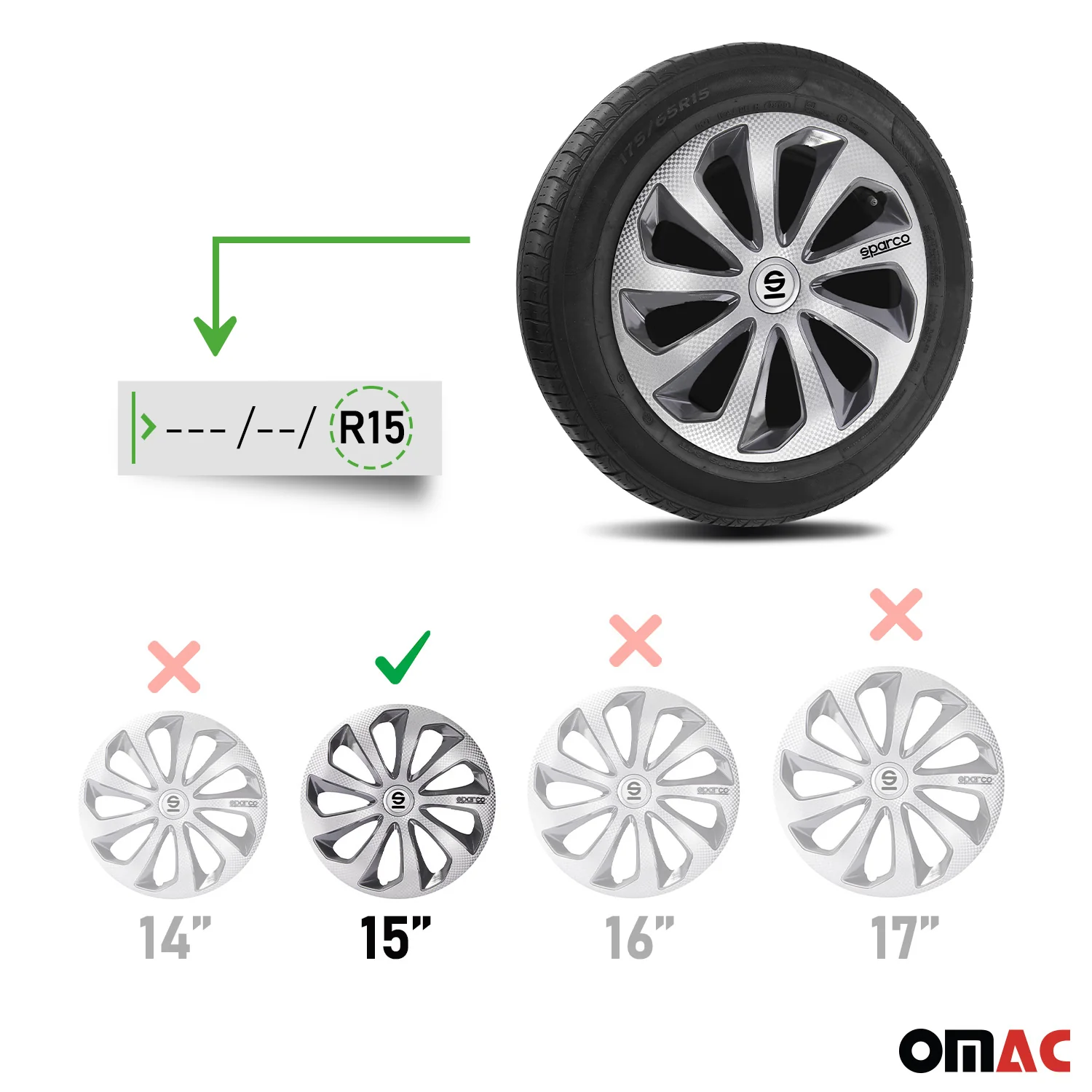 Radkappen Radzierblenden Sparco Sicilia 15" Zoll Abdeckung Silber Carbon Grau 4x - Image 3