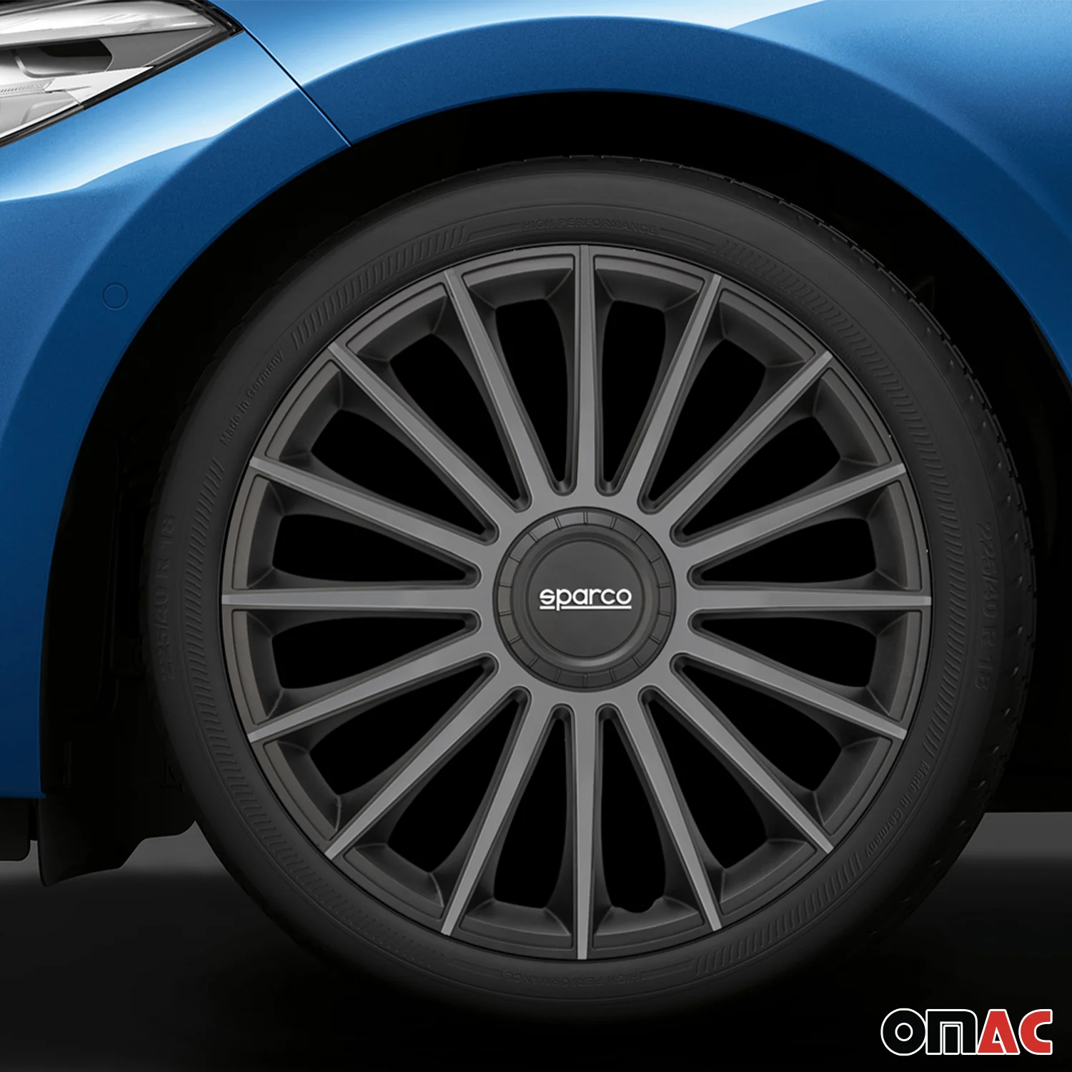 Radkappen Radzierblenden Sparco Treviso 16" Zoll Abdeckung Set Schwarz Grau 4x - Image 2