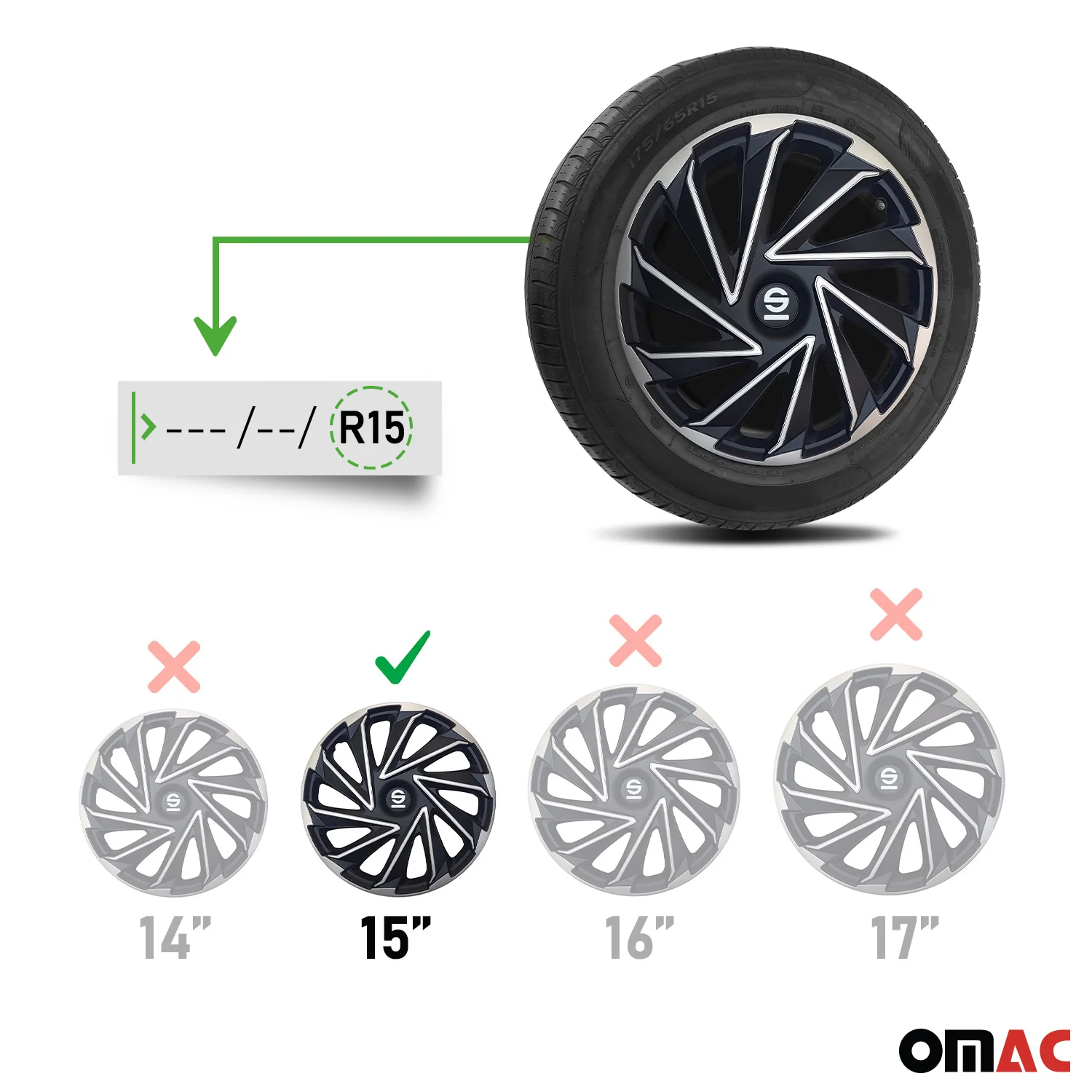 Radkappen Radzierblenden Sparco Varese 15" Zoll Abdeckung Set Silber Schwarz 4x - Image 3