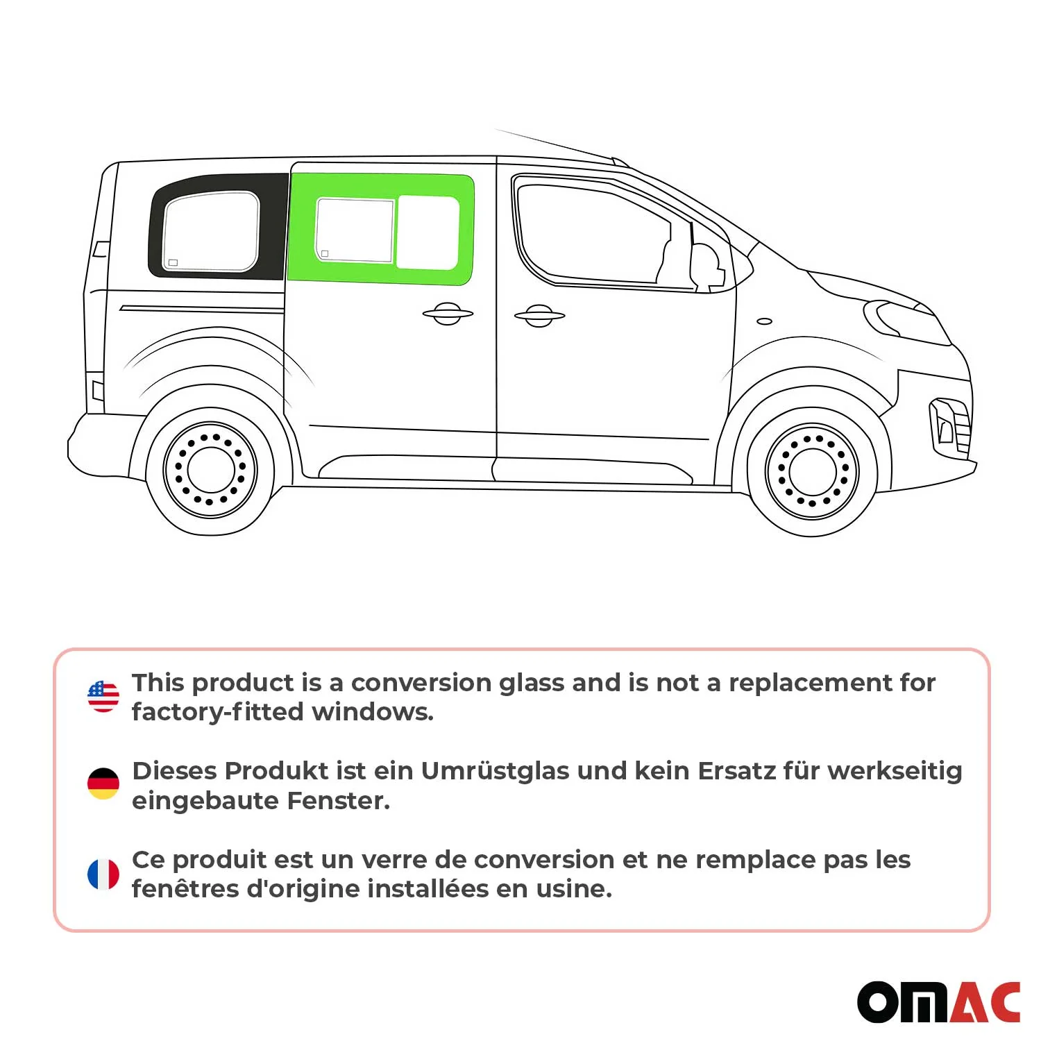 Schiebefenster Seitenfenster für Toyota Proace 2016-2026 Schwarz Rechts L1 - Image 2