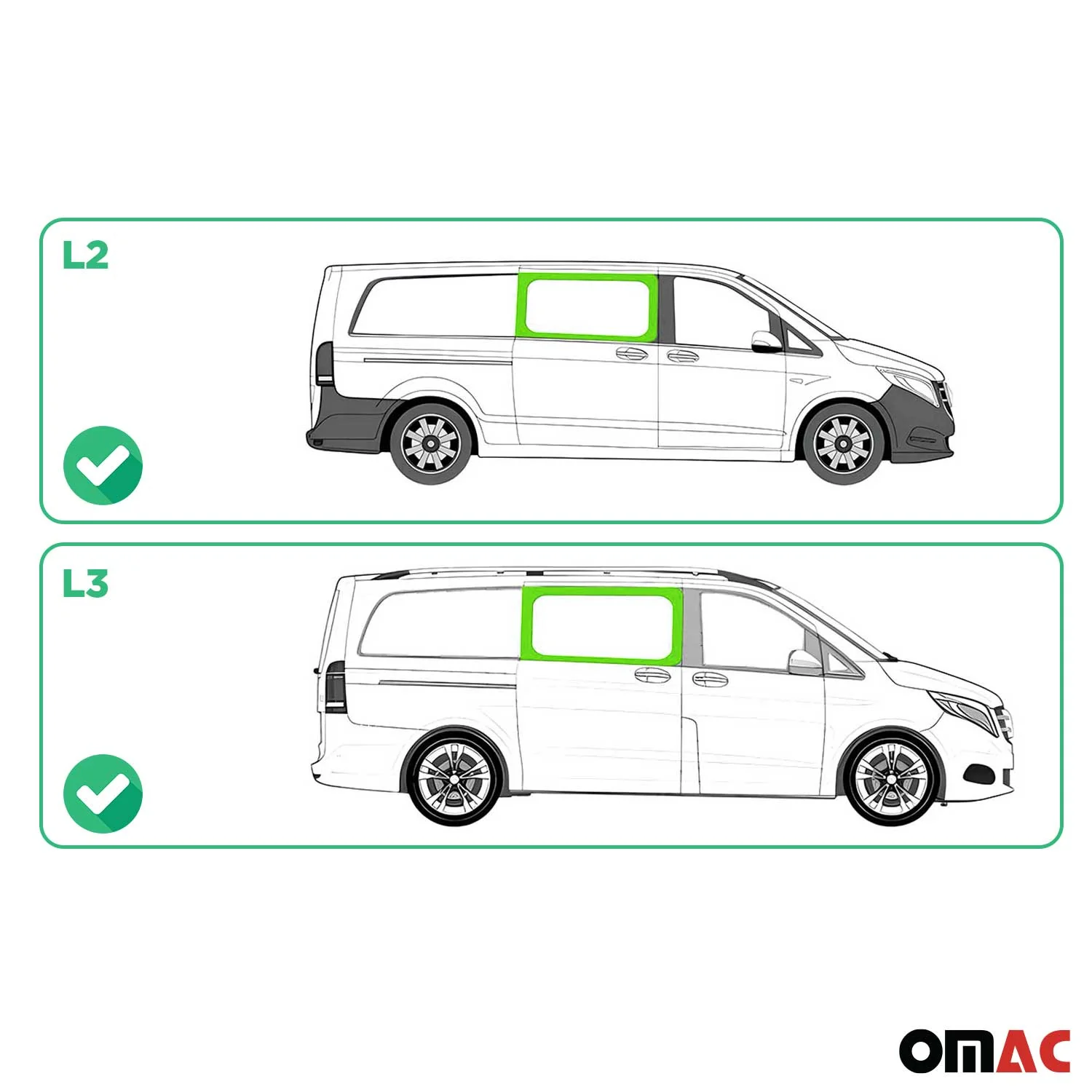 Seitenfenster Auto Fenster für Mercedes Vito W447 2014-2026 Rechts Schwarz L2 L3 - Image 3