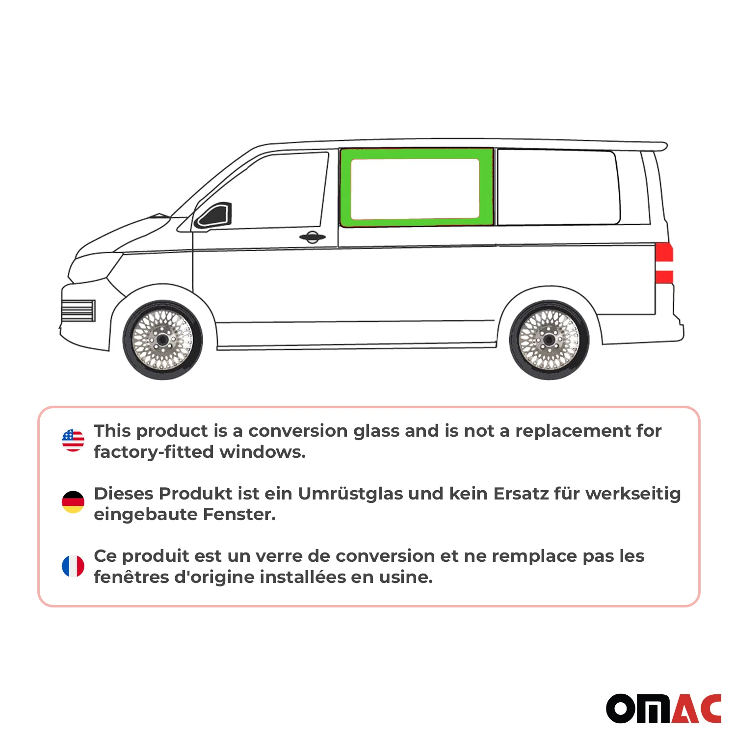 Seitenfenster Auto Seitenscheibe für VW T6 T6.1 2015-2024 Links Schwarz L1 L2 - Image 2