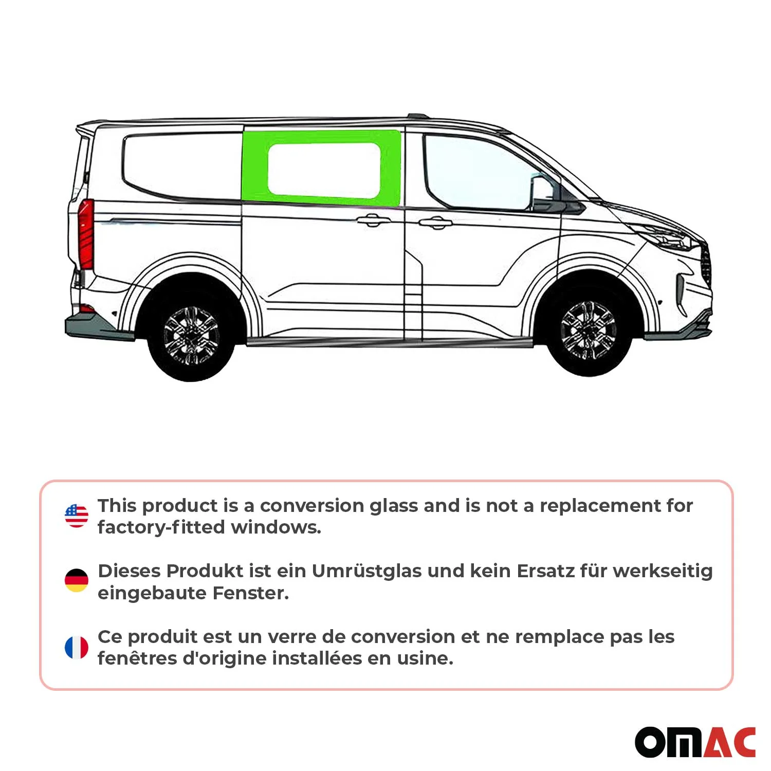 Seitenfenster Vorne für Ford Transit Custom V710 2023-2026 Rechts L1 L2 Dunkel - Image 2