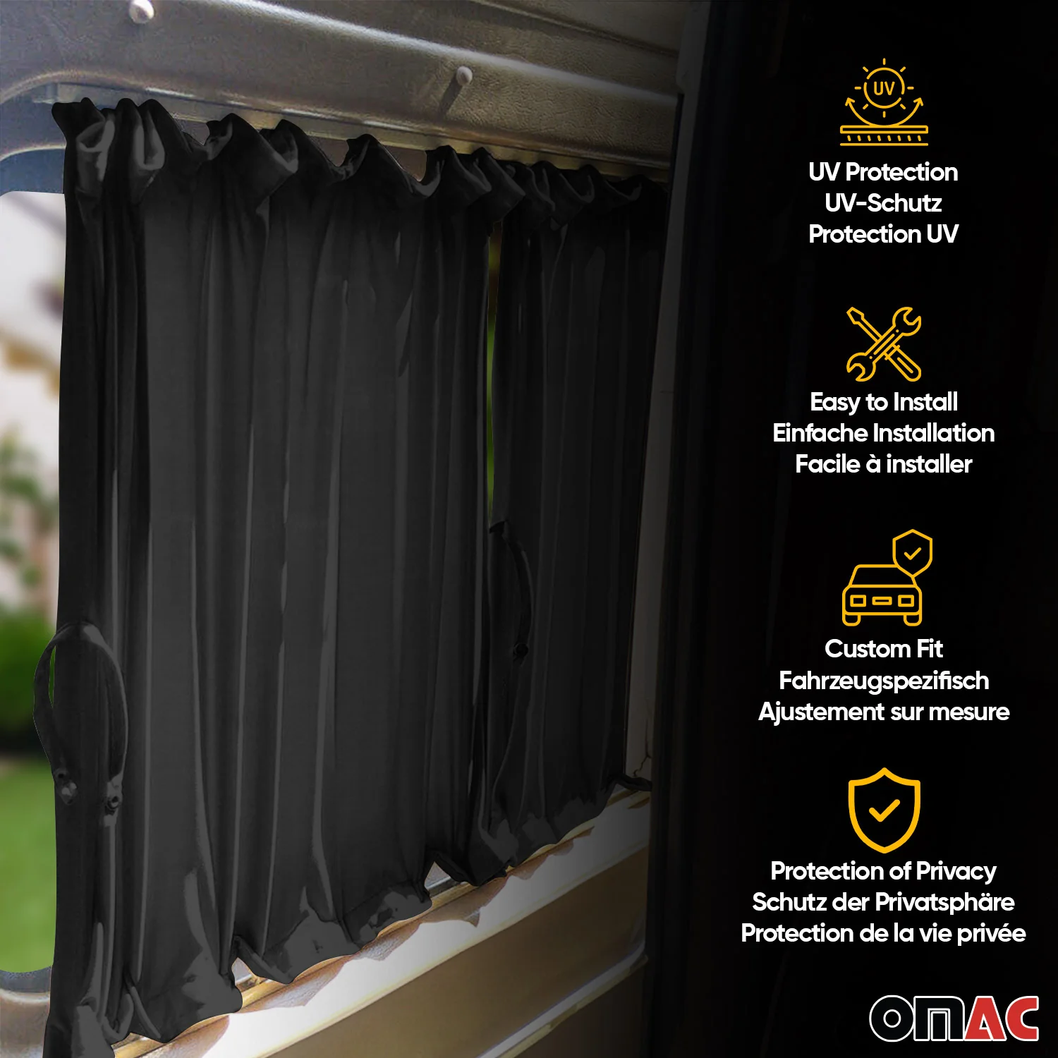 Sonnenschutz Gardinen für Fiat Ducato 2006-2026 Langer Doppelhecktür Schwarz 6x - Image 3