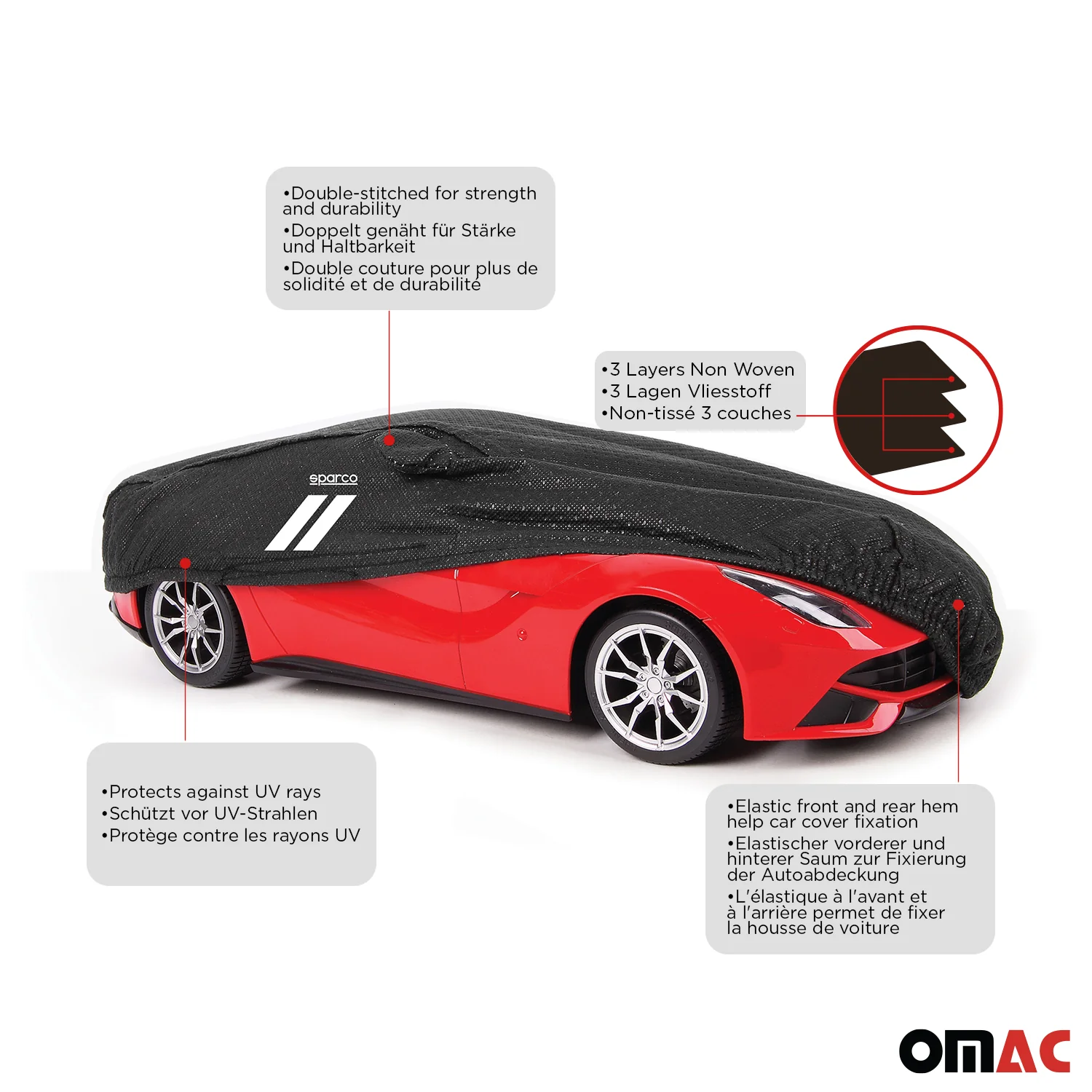 SPARCO Auto Schutzhülle Autoabdeckung Schwarz Vollgarage Abdeckung Autogarage XL - Image 3