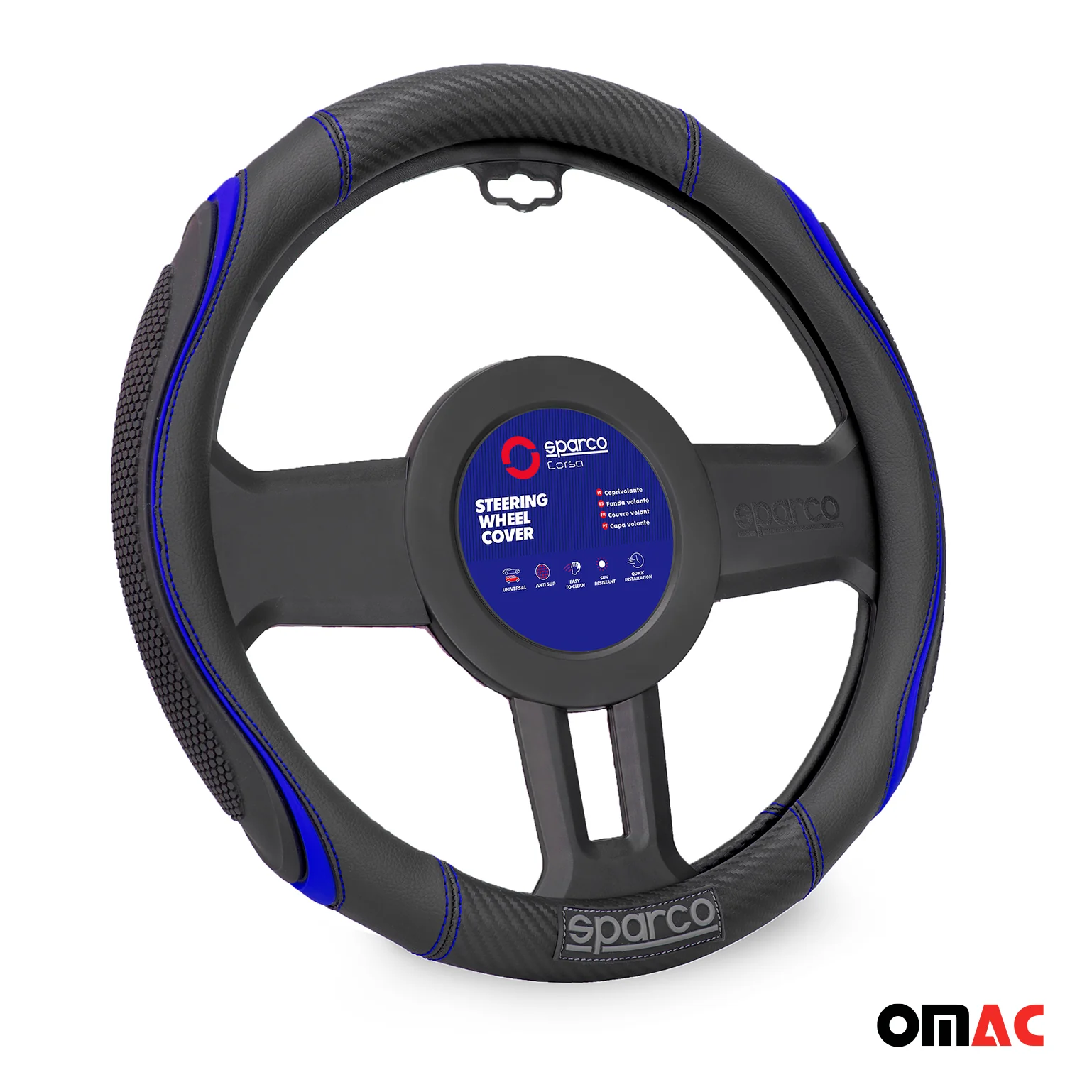 SPARCO Lenkradbezüge Lenkradschoner Lenkradschutz Blau Schwarz Gummi ø37-38 cm - Image 6