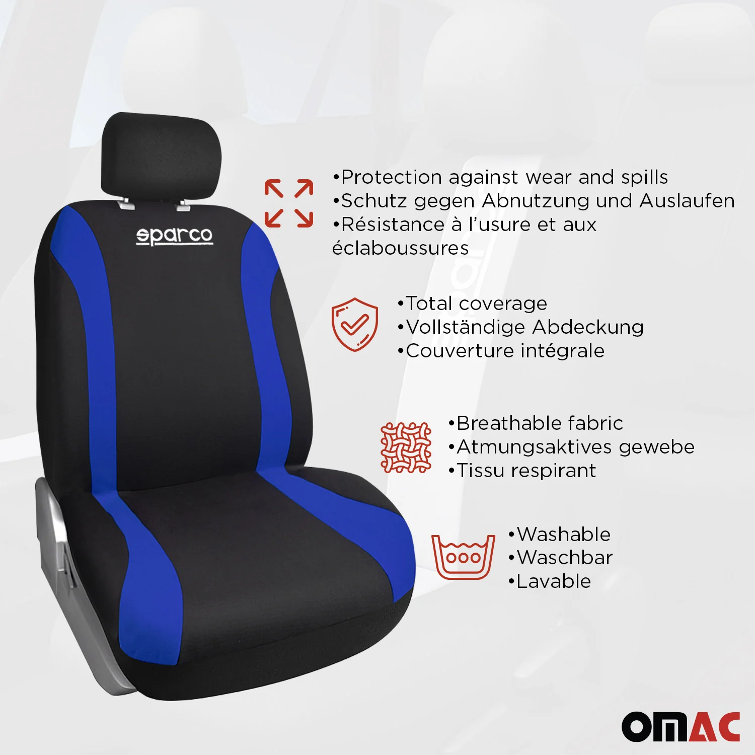 SPARCO Sitzbezüge Schonbezüge Autositzbezüge Universell Schwarz Blau 9 tlg Satz - Image 5