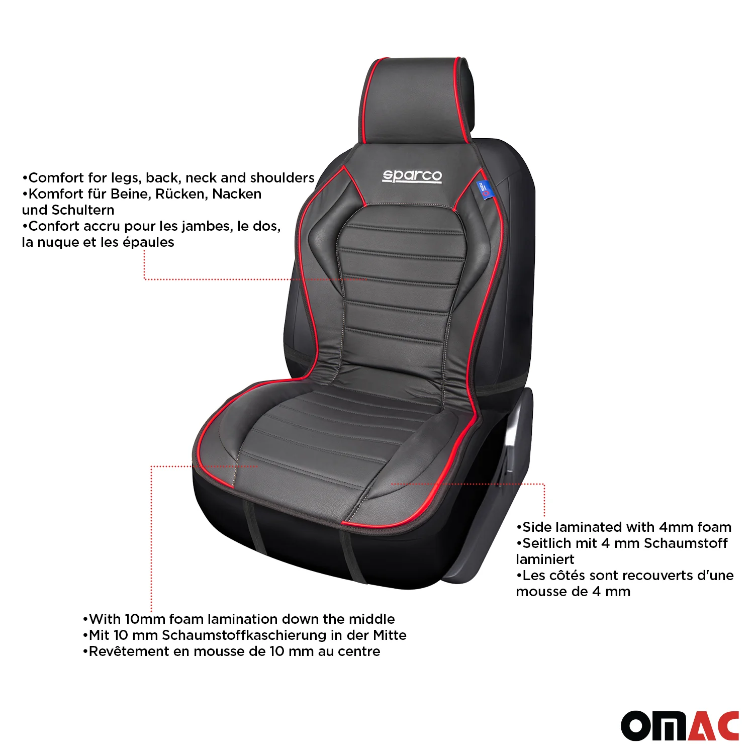 SPARCO Sitzkissen Sitzauflage Sitzschoner Universell Schwarz Rot Auto-Sitzschutz - Image 4