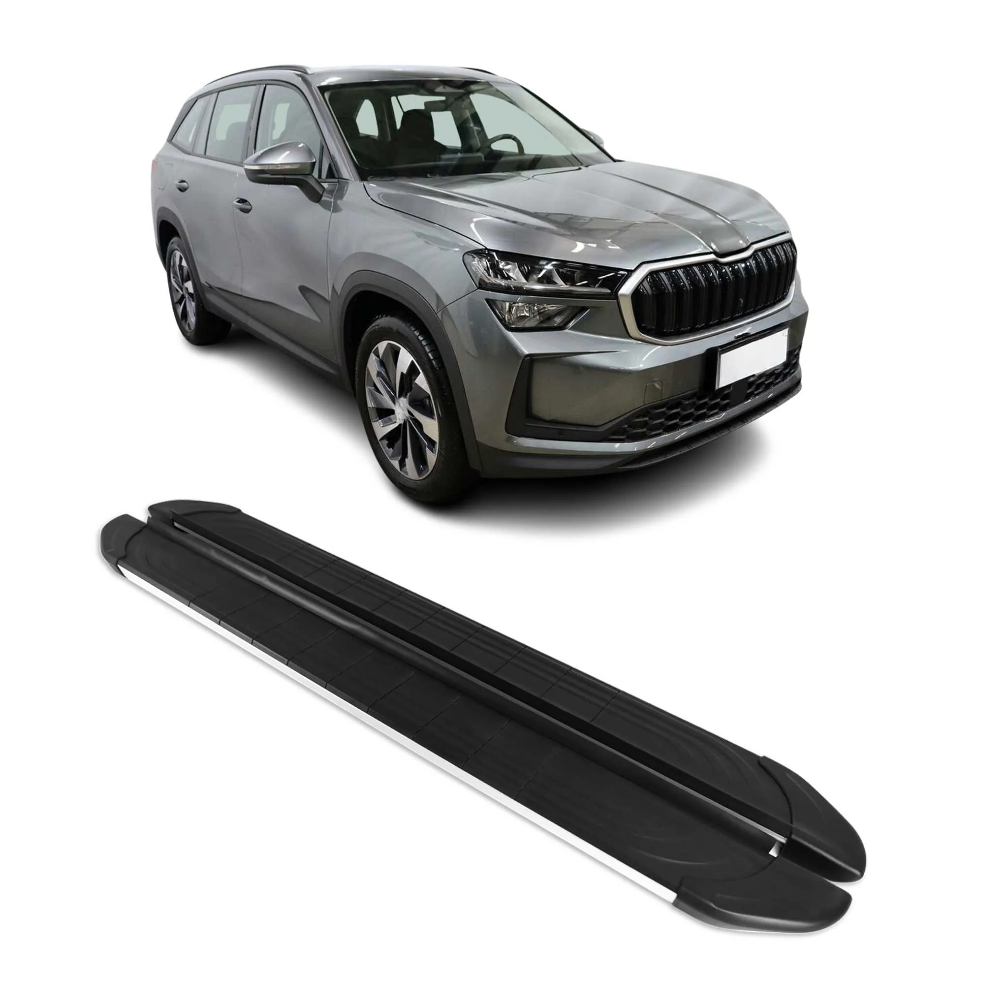 Trittbretter Seitenschweller für Skoda Kodiaq II 2024-2026 Alu Schwarz Silber